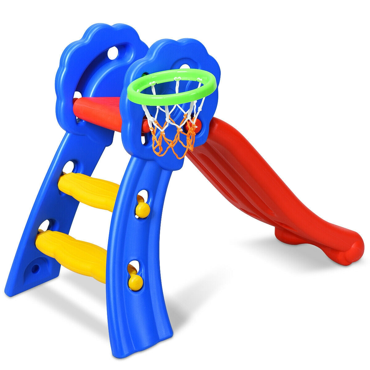 2 Step Indoors Kids Plastic Folding Slide with Basketball HoopÂ