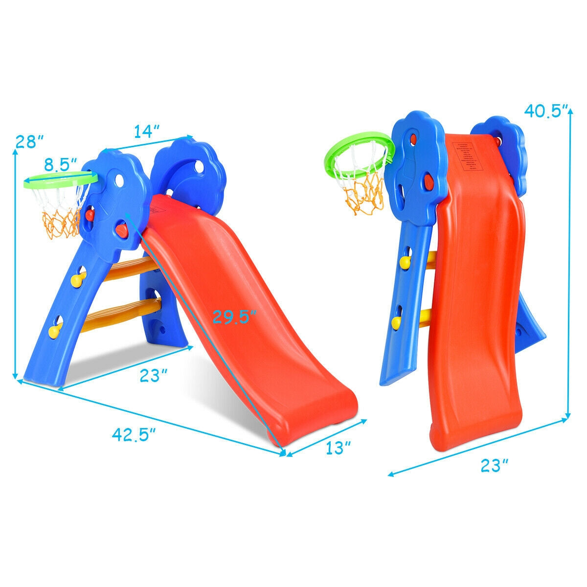 2 Step Indoors Kids Plastic Folding Slide with Basketball HoopÂ