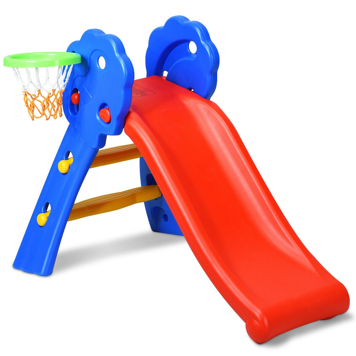 2 Step Indoors Kids Plastic Folding Slide with Basketball HoopÂ