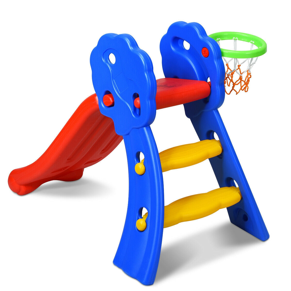 2 Step Indoors Kids Plastic Folding Slide with Basketball HoopÂ