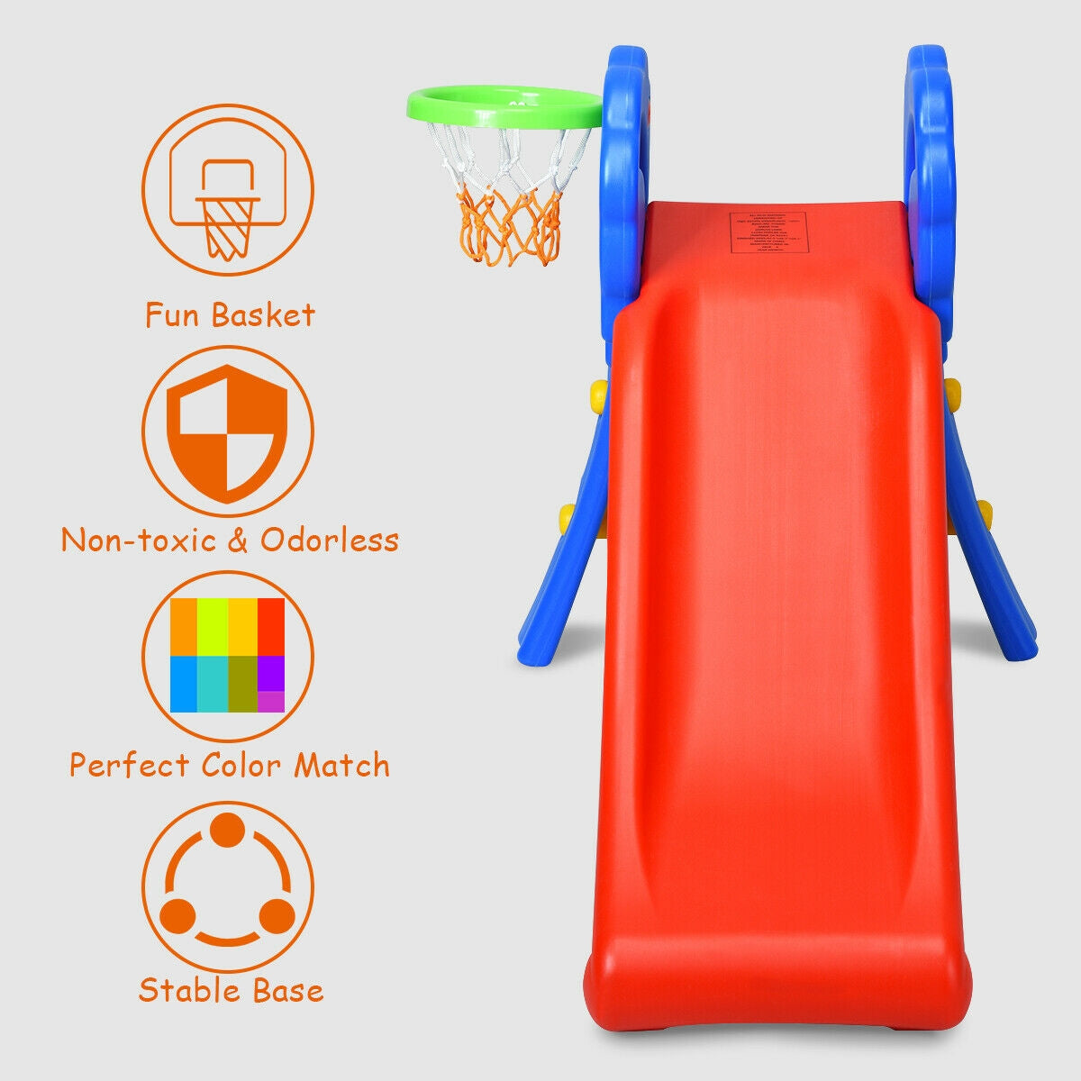 2 Step Indoors Kids Plastic Folding Slide with Basketball HoopÂ