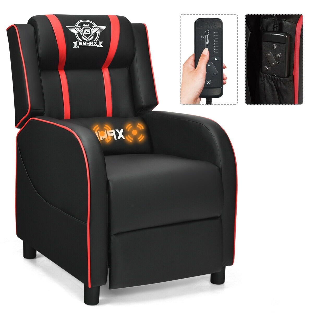 Massage Racing Gaming Single Recliner Chair-RedÂ