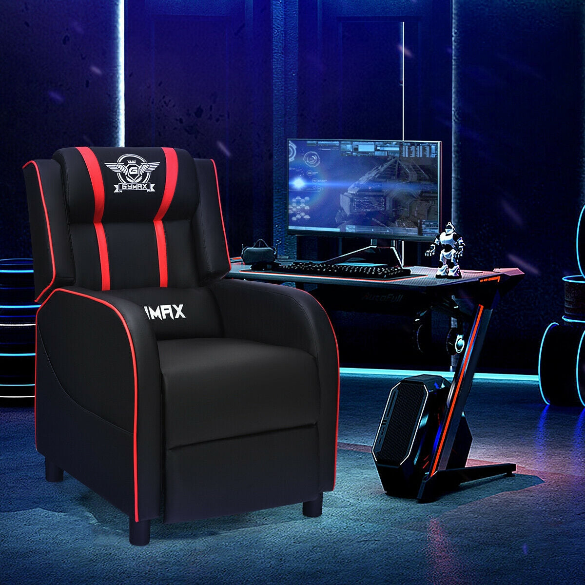 Massage Racing Gaming Single Recliner Chair-RedÂ