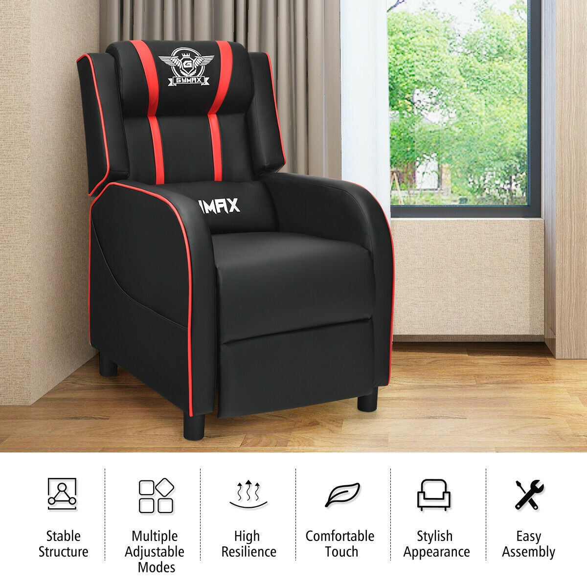 Massage Racing Gaming Single Recliner Chair-RedÂ