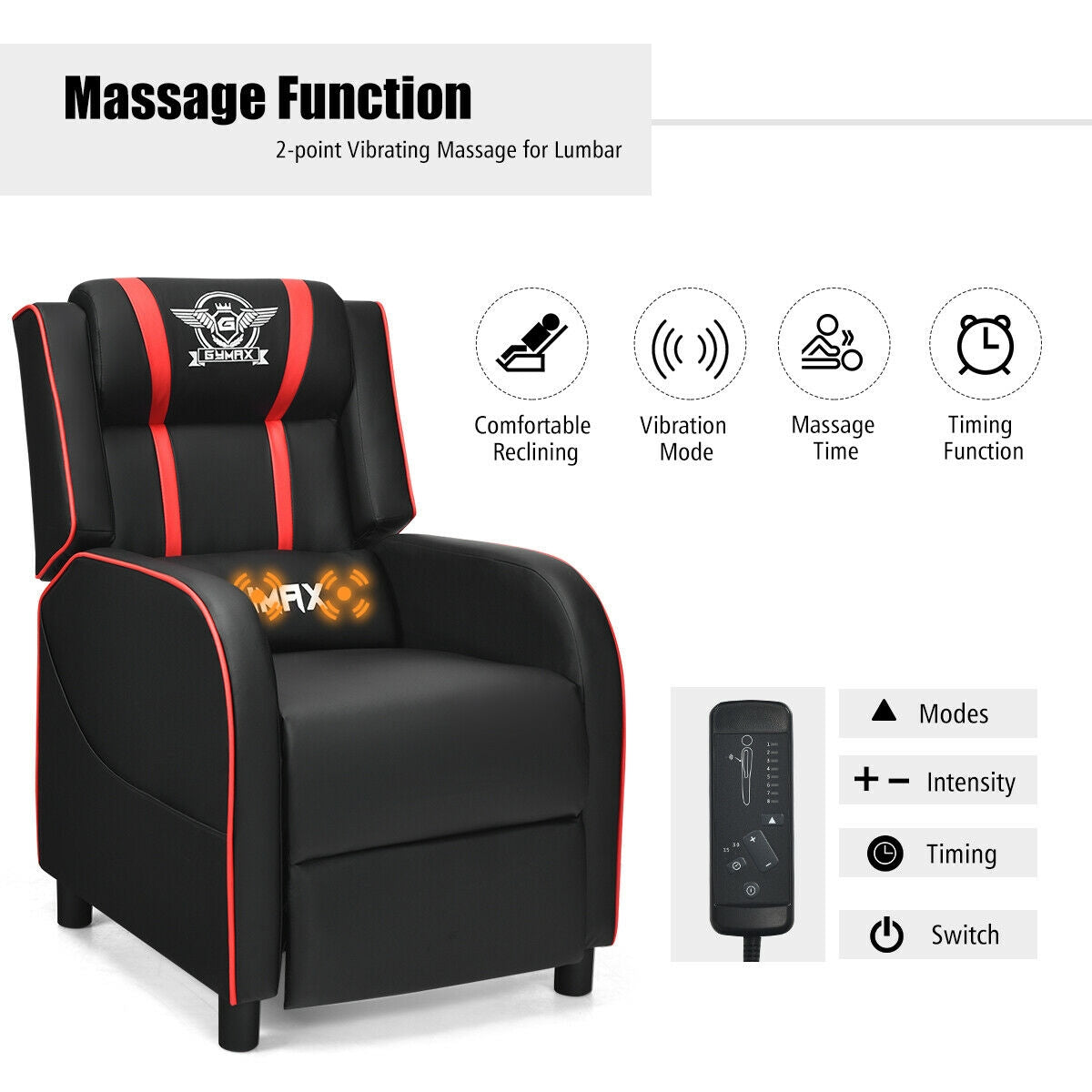 Massage Racing Gaming Single Recliner Chair-RedÂ