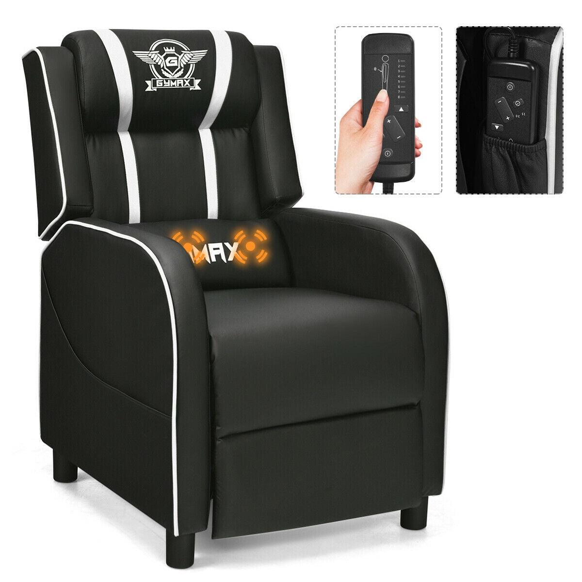 Massage Racing Gaming Single Recliner Chair-WhiteÂ