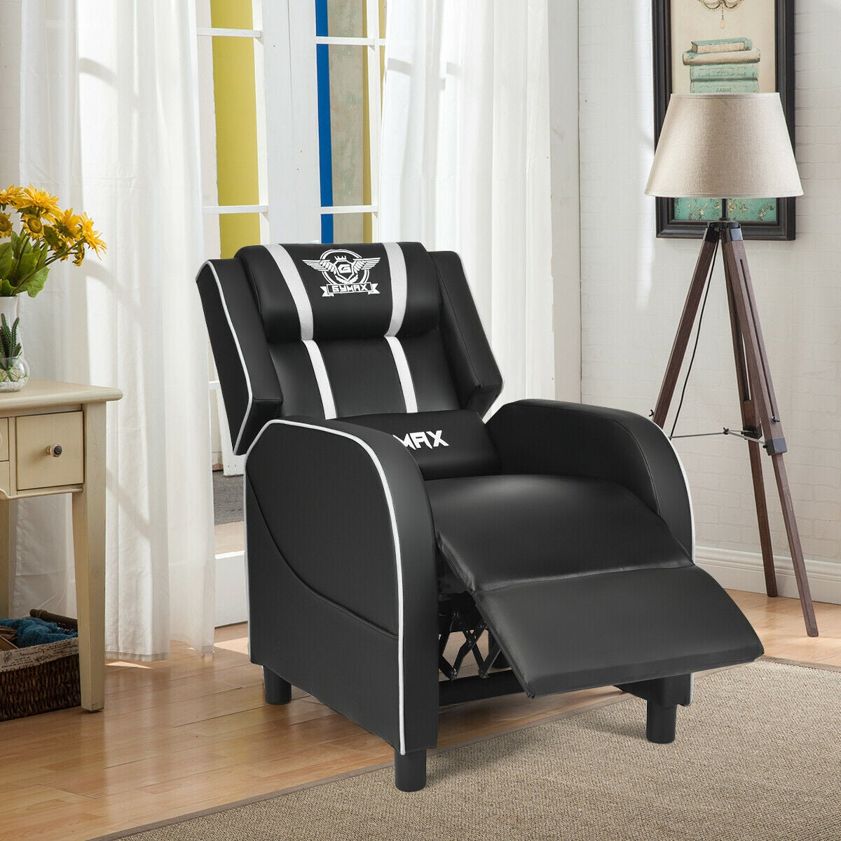 Massage Racing Gaming Single Recliner Chair-WhiteÂ