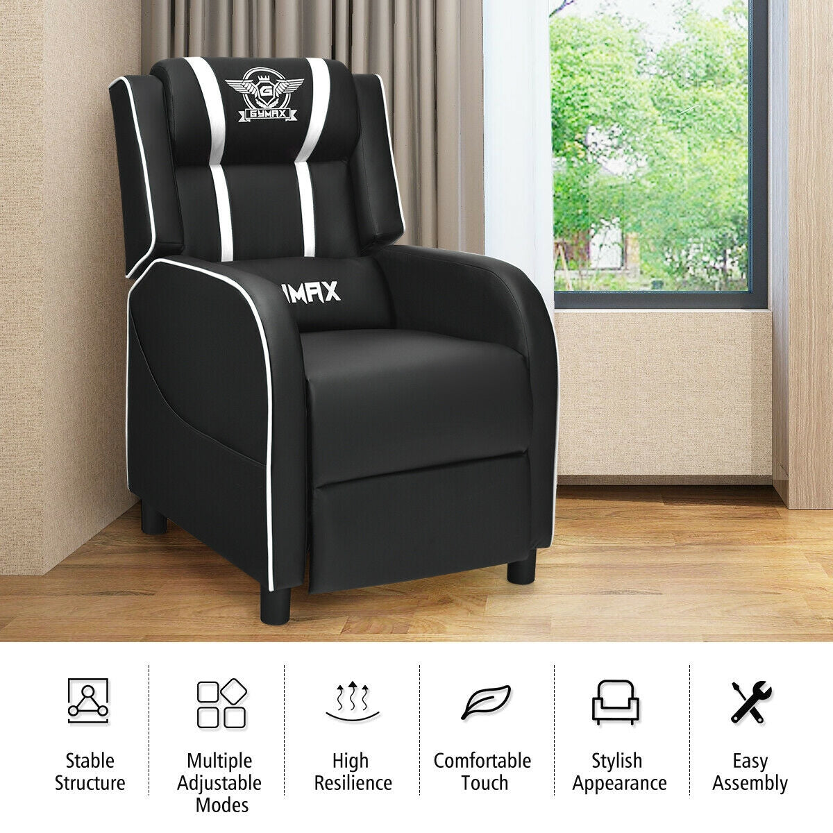 Massage Racing Gaming Single Recliner Chair-WhiteÂ