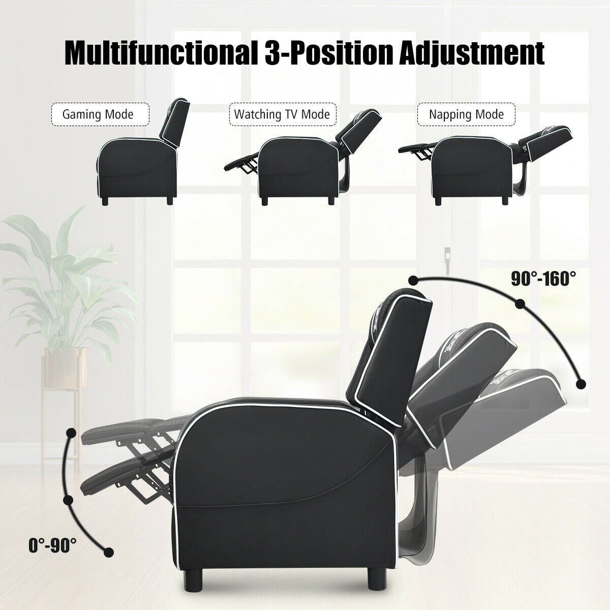Massage Racing Gaming Single Recliner Chair-WhiteÂ