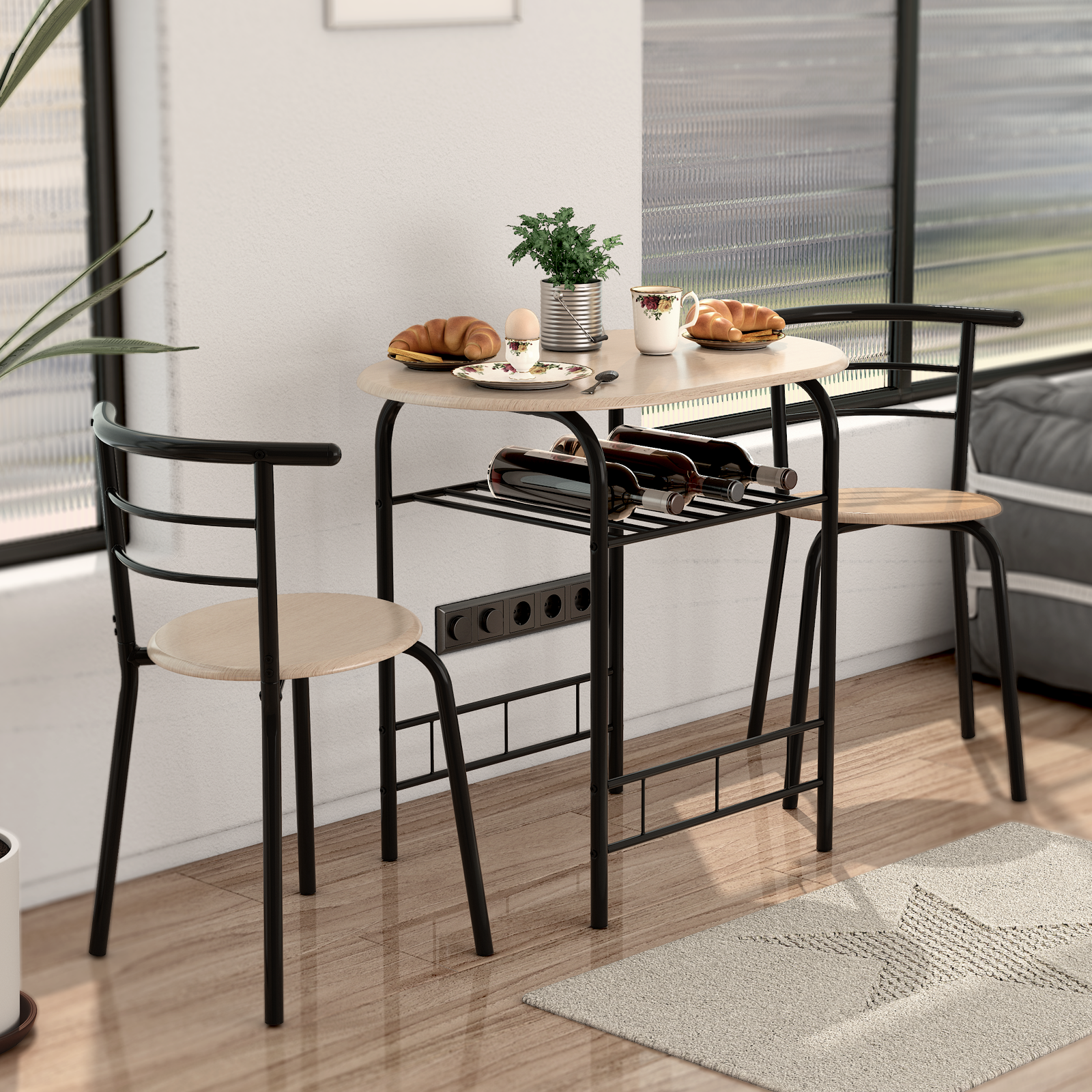 Home Kitchen 3 pcs Bistro Pub Dining Table 2 Chairs Set-NaturalÂ