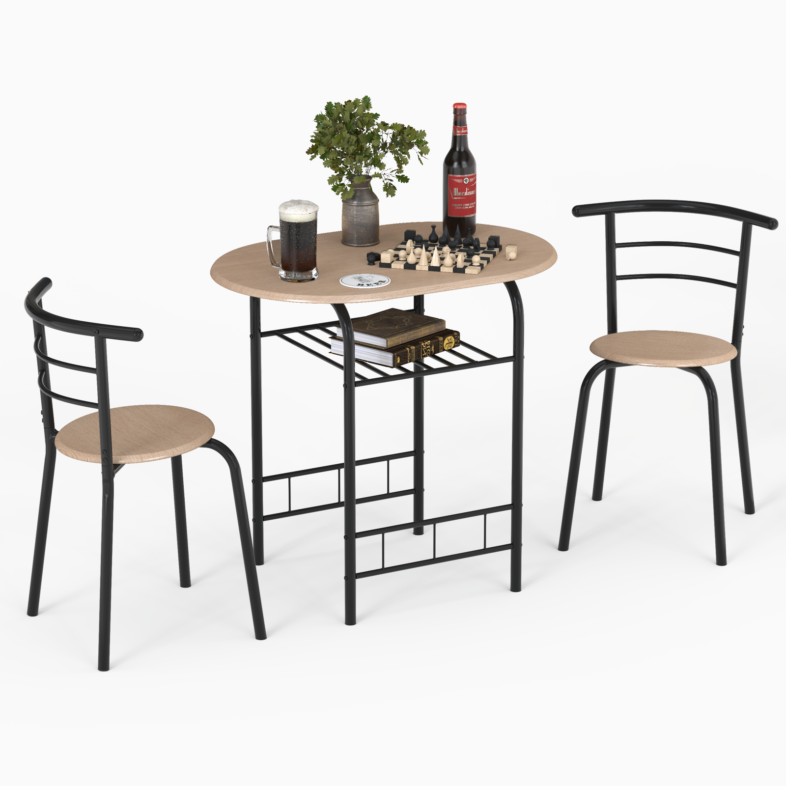 Home Kitchen 3 pcs Bistro Pub Dining Table 2 Chairs Set-NaturalÂ