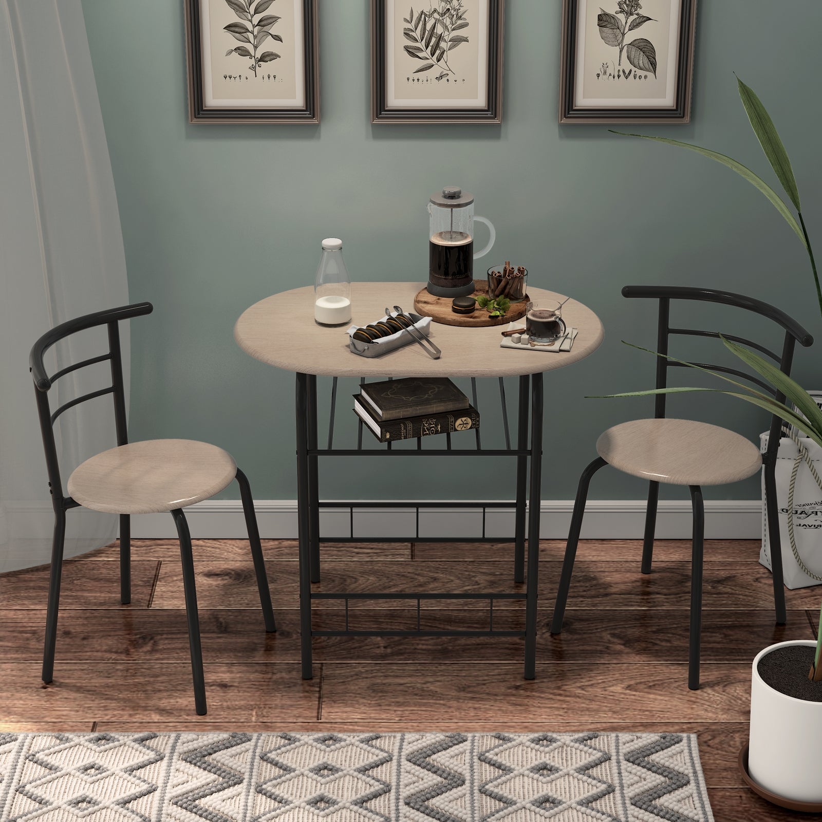 Home Kitchen 3 pcs Bistro Pub Dining Table 2 Chairs Set-NaturalÂ