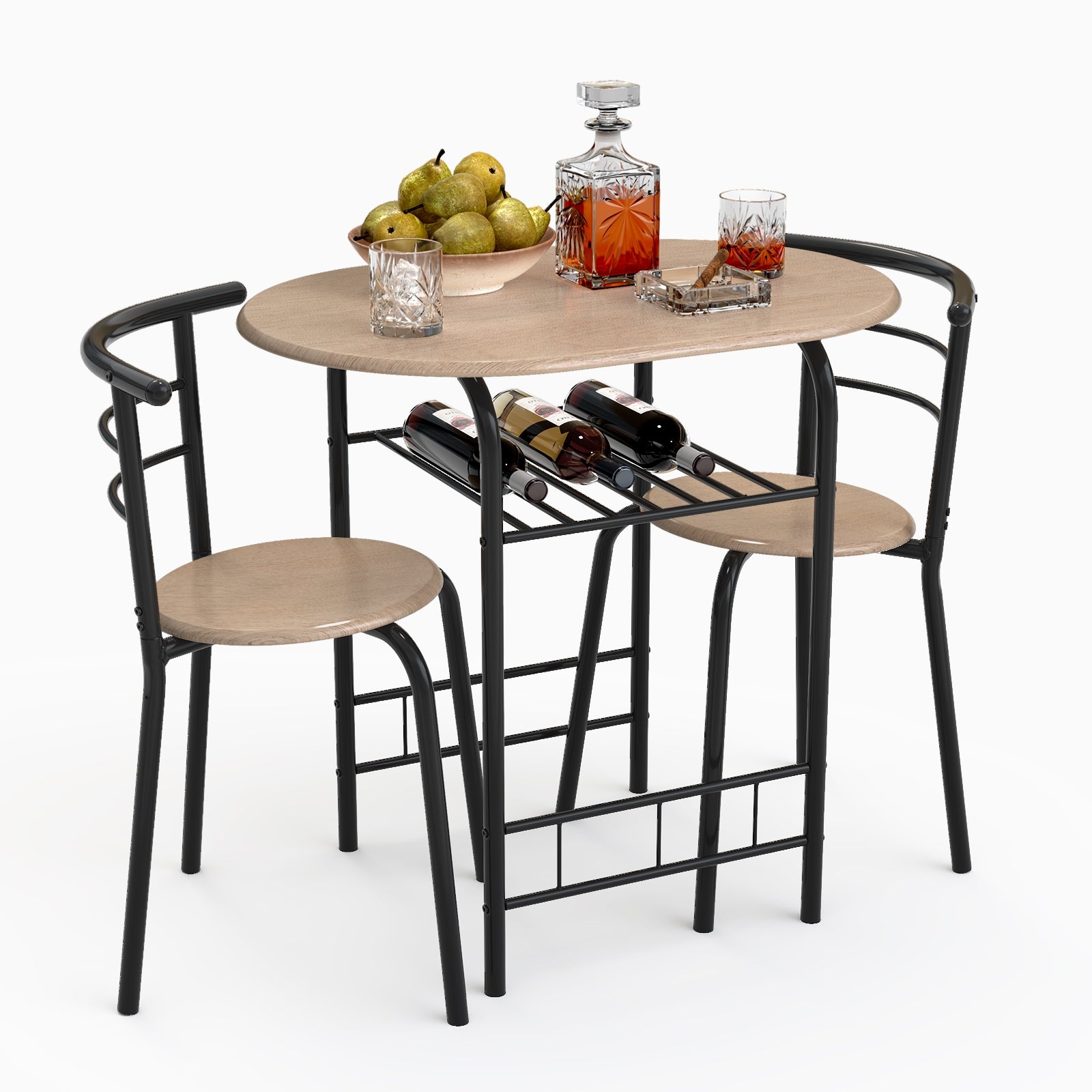 Home Kitchen 3 pcs Bistro Pub Dining Table 2 Chairs Set-NaturalÂ