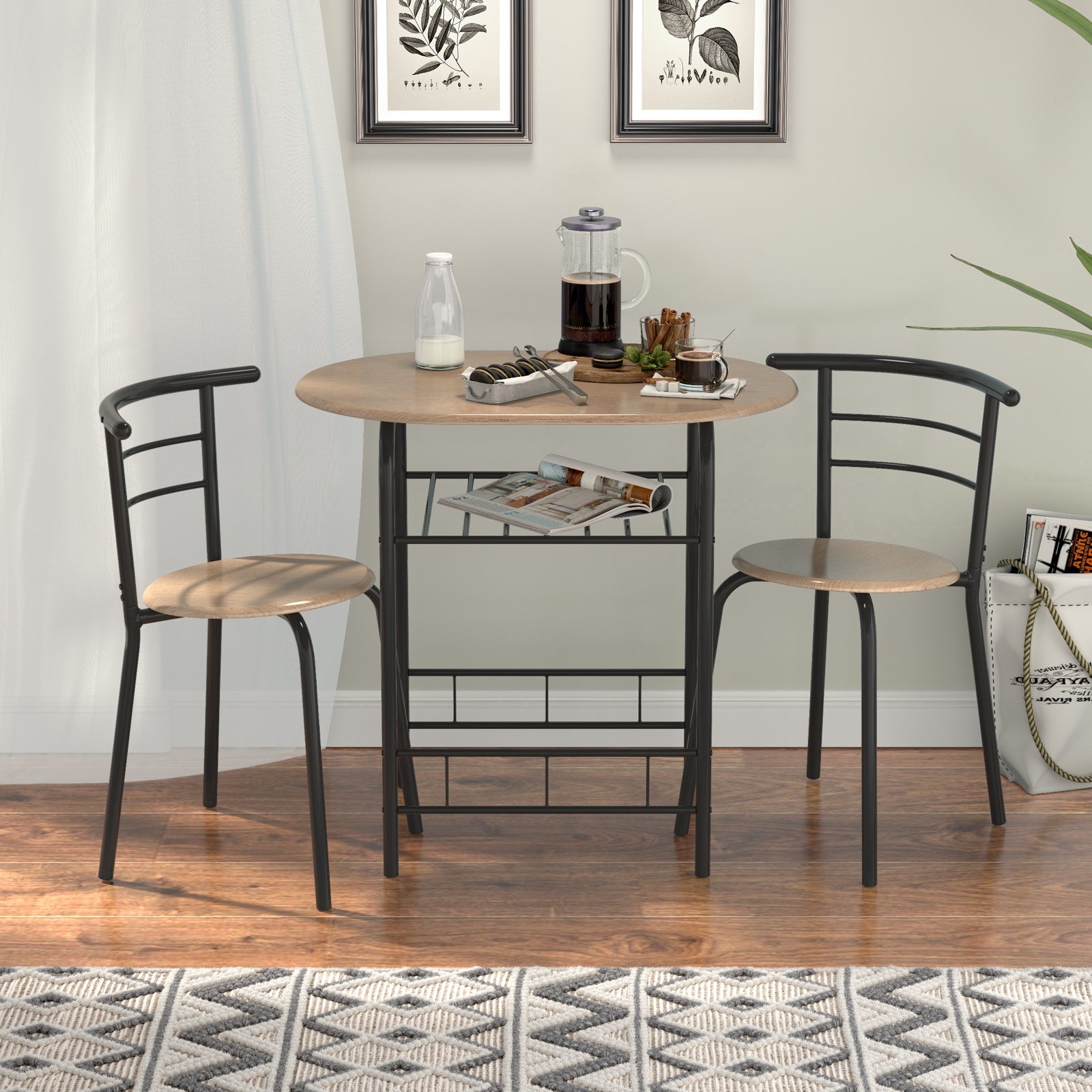 Home Kitchen 3 pcs Bistro Pub Dining Table 2 Chairs Set-NaturalÂ