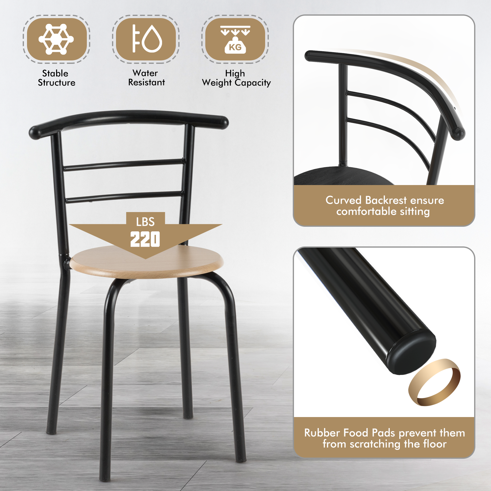 Home Kitchen 3 pcs Bistro Pub Dining Table 2 Chairs Set-NaturalÂ