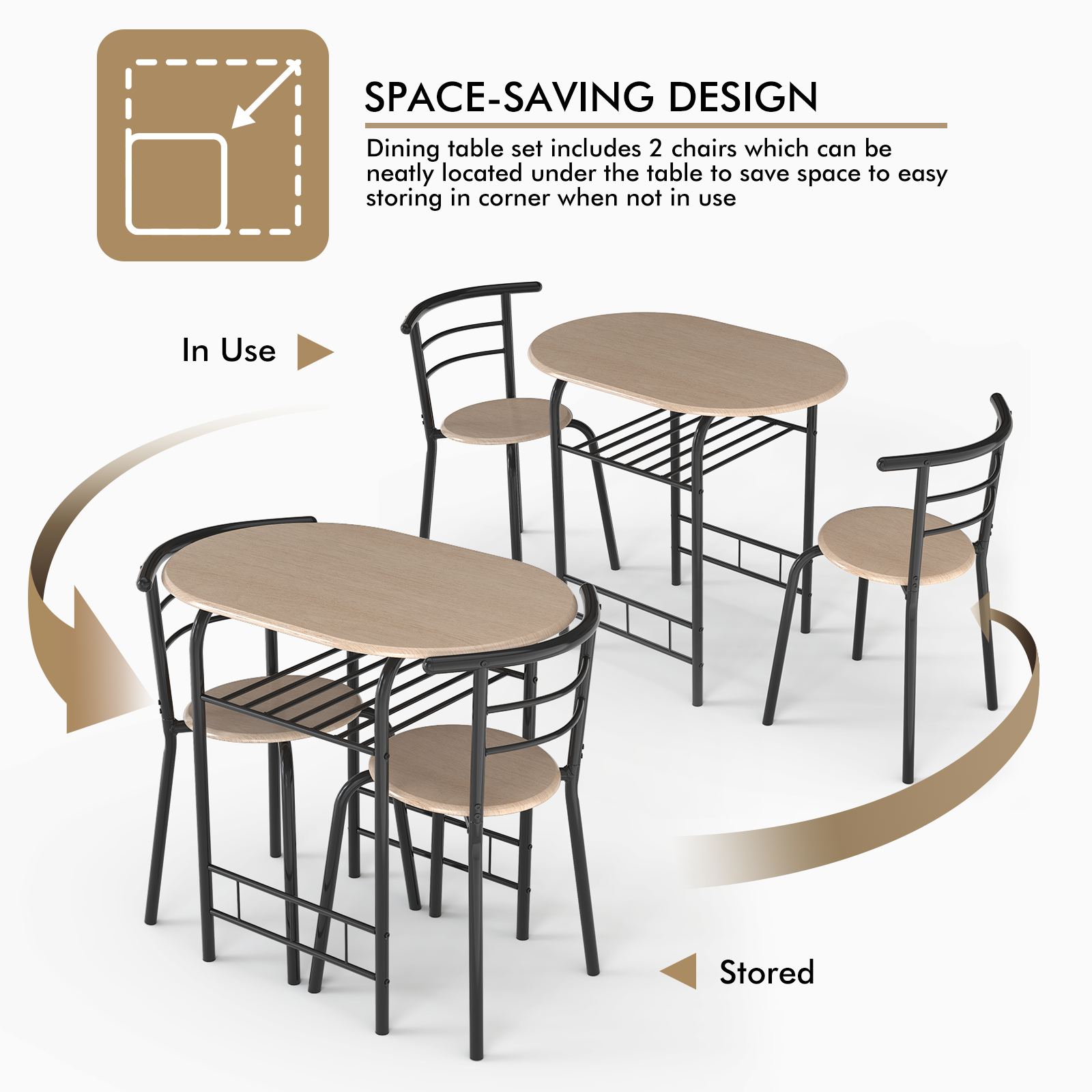 Home Kitchen 3 pcs Bistro Pub Dining Table 2 Chairs Set-NaturalÂ