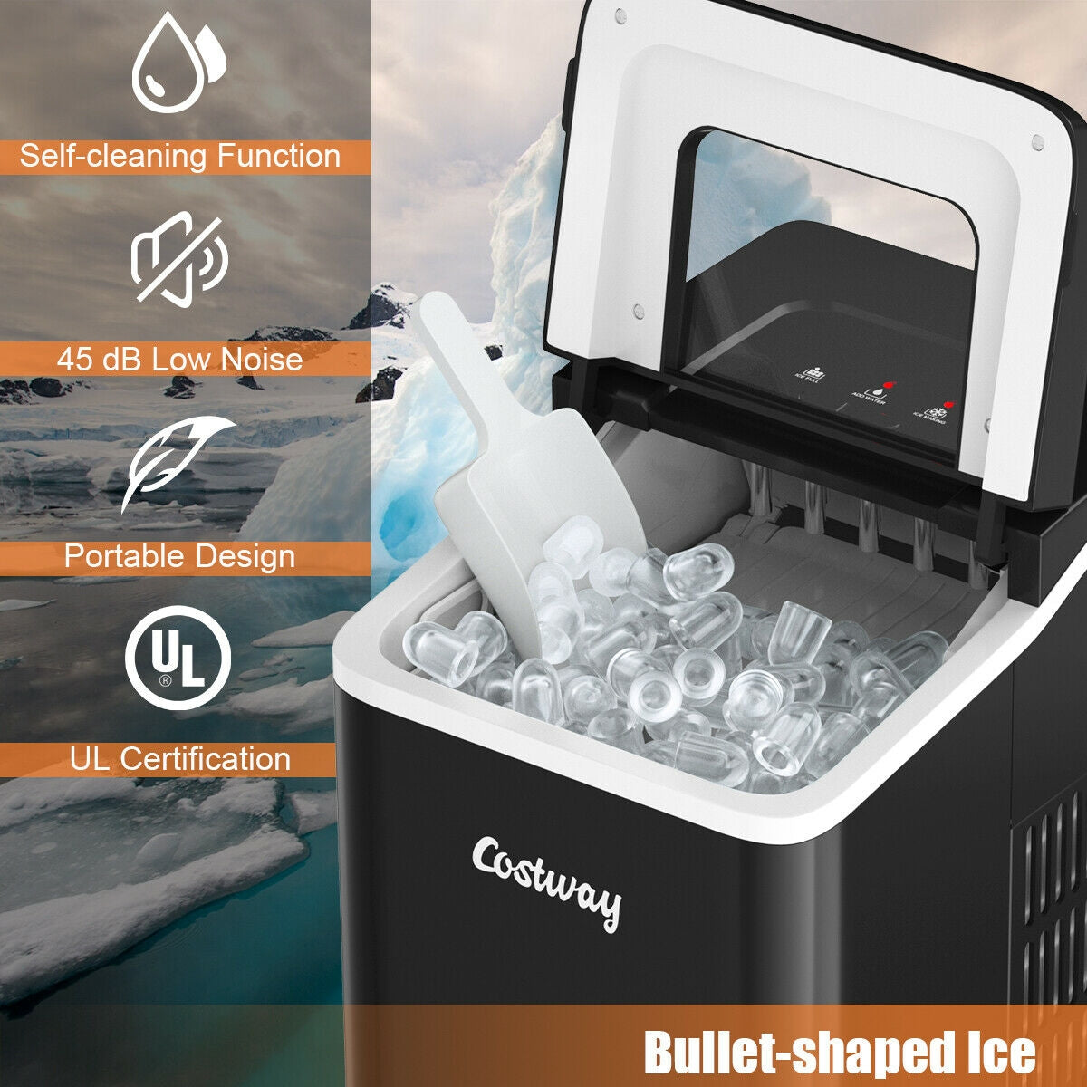 26lbs/24h Portable Countertop Ice Maker Machine with Scoop 9 Ice Cubes Ready in 8 minutes-BlackÂ