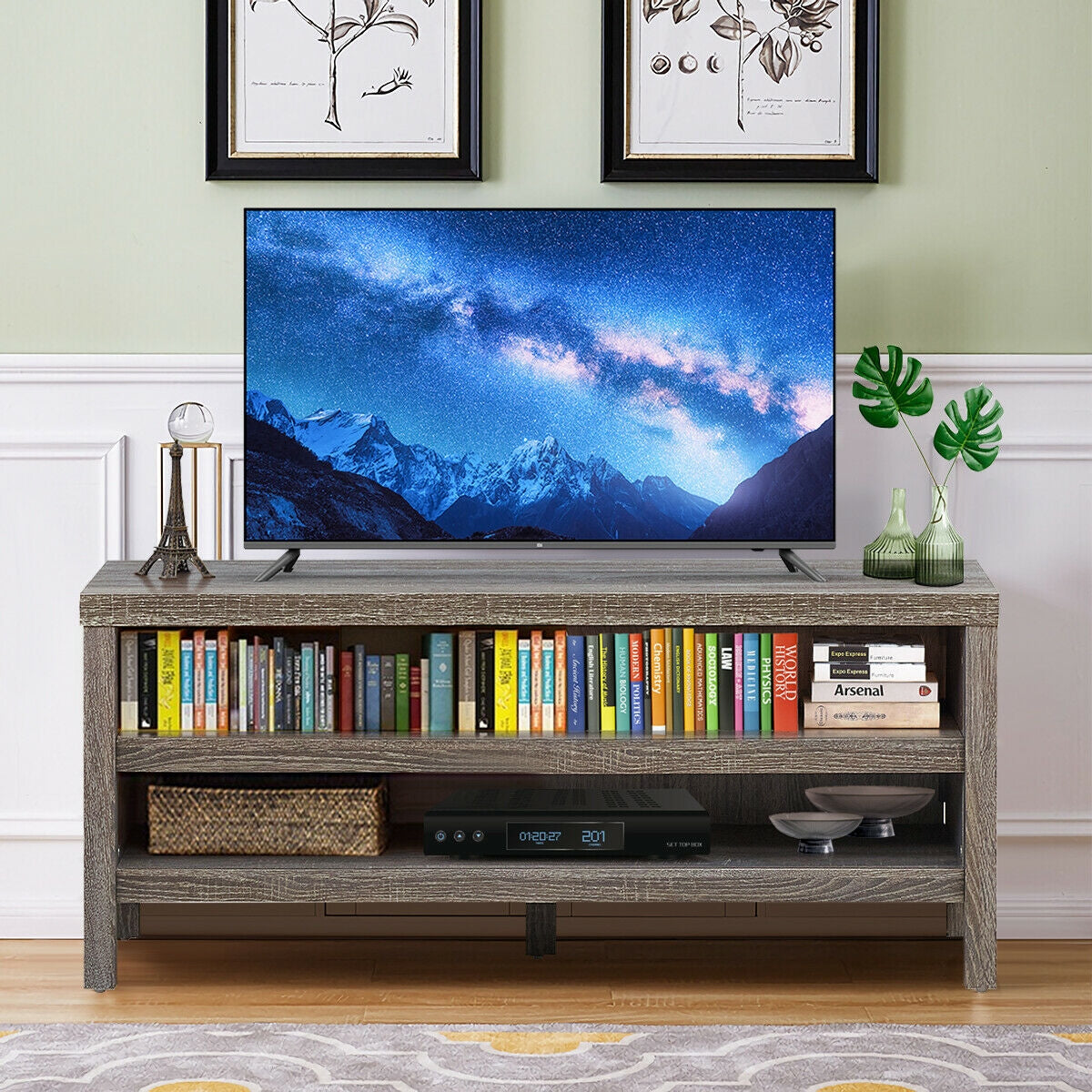 3-Tier TV Stand Console Cabinet for TV's up to 45 Inch with Storage Shelves-GrayÂ