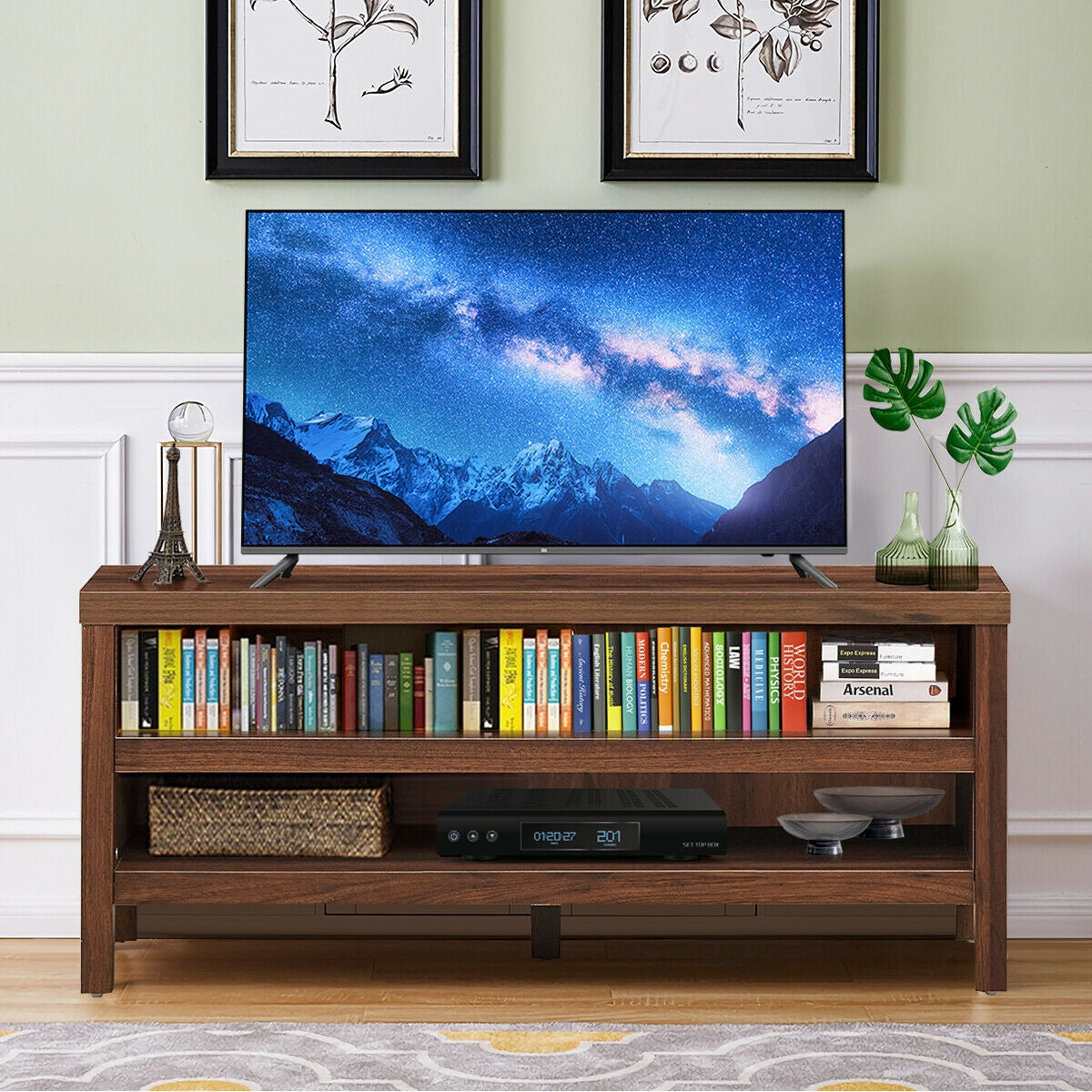 3-Tier TV Stand Console Cabinet for TV's up to 45 Inch with Storage Shelves-WalnutÂ