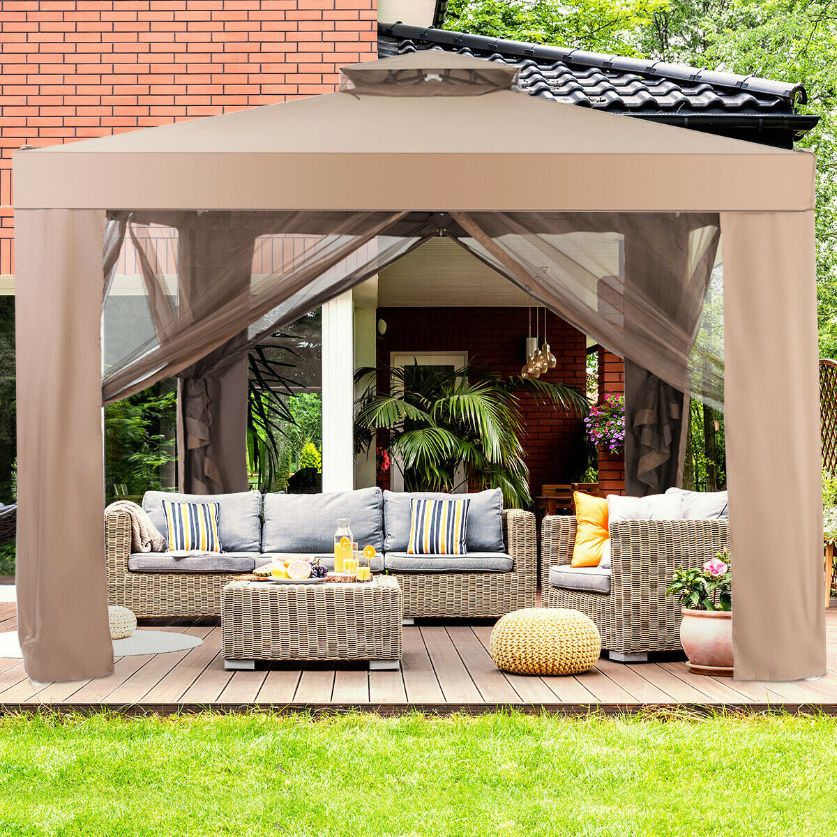 Canopy and Garden Structures Gazebo with Netting for Outdoors-BrownÂ