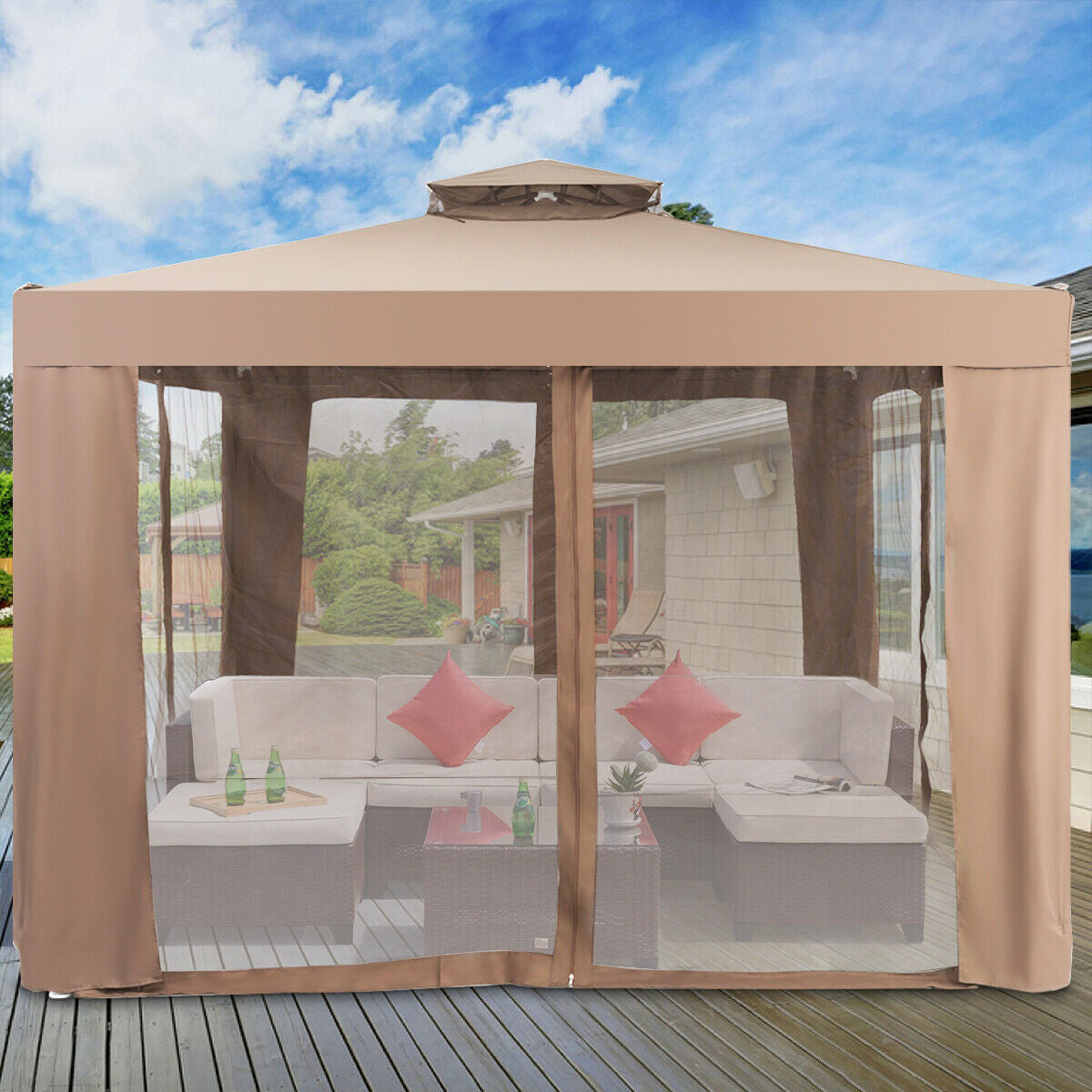 Canopy and Garden Structures Gazebo with Netting for Outdoors-BrownÂ