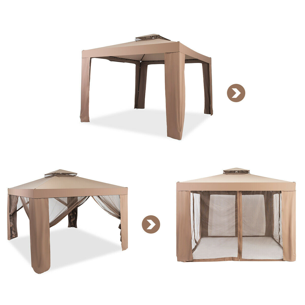 Canopy and Garden Structures Gazebo with Netting for Outdoors-BrownÂ