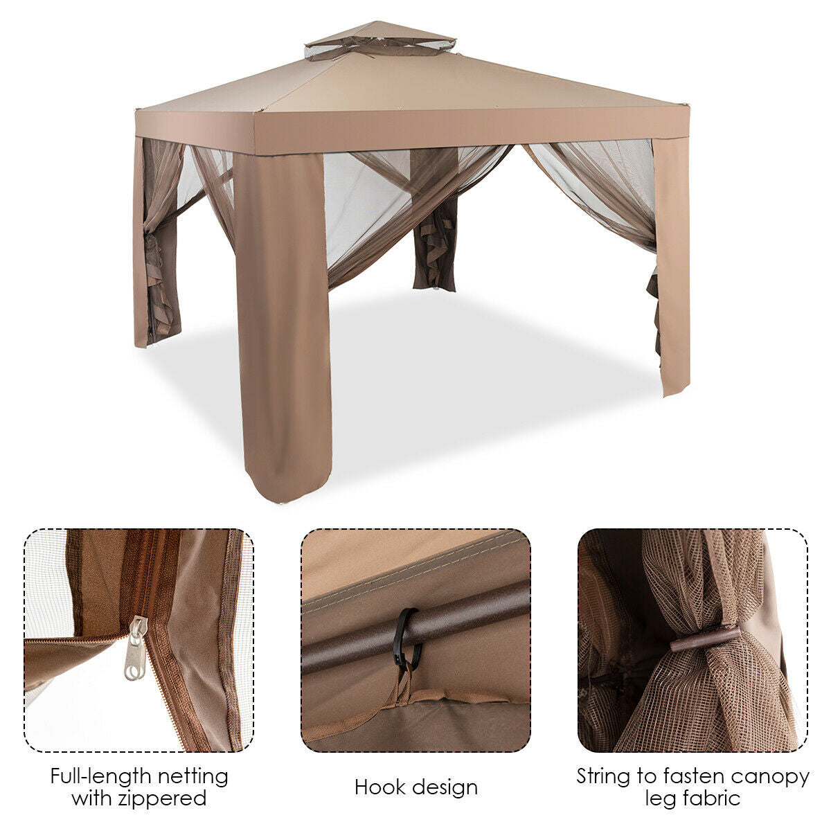 Canopy and Garden Structures Gazebo with Netting for Outdoors-BrownÂ