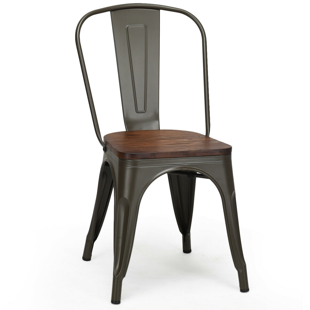 18 Inch Height Set of 4 Stackable Style Metal Wood Dining Chair-Dark GreenÂ