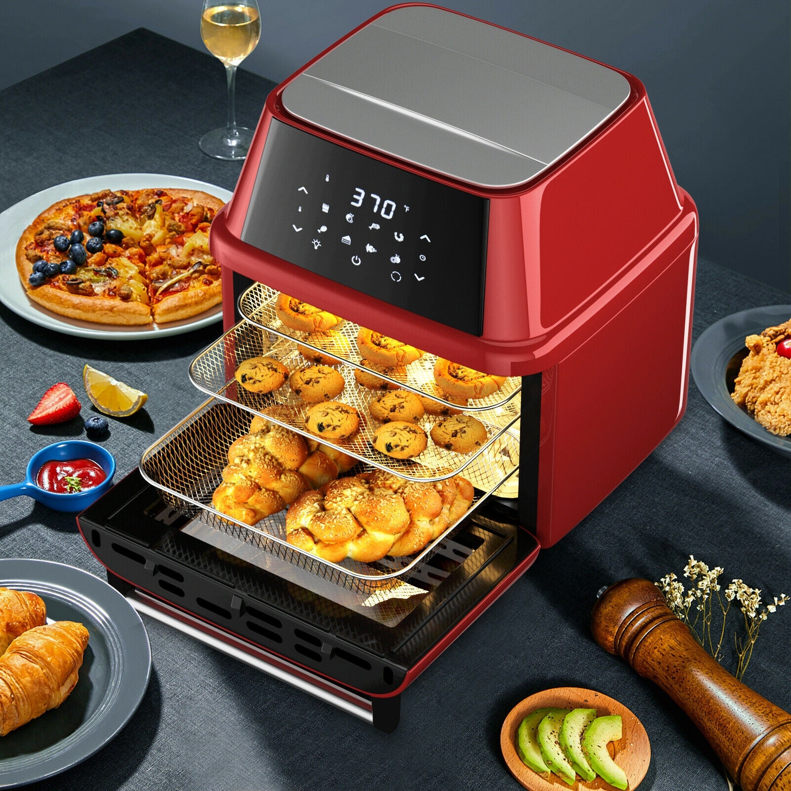 19 qt Multi-functional Air Fryer Oven 1800 W Dehydrator Rotisserie-RedÂ