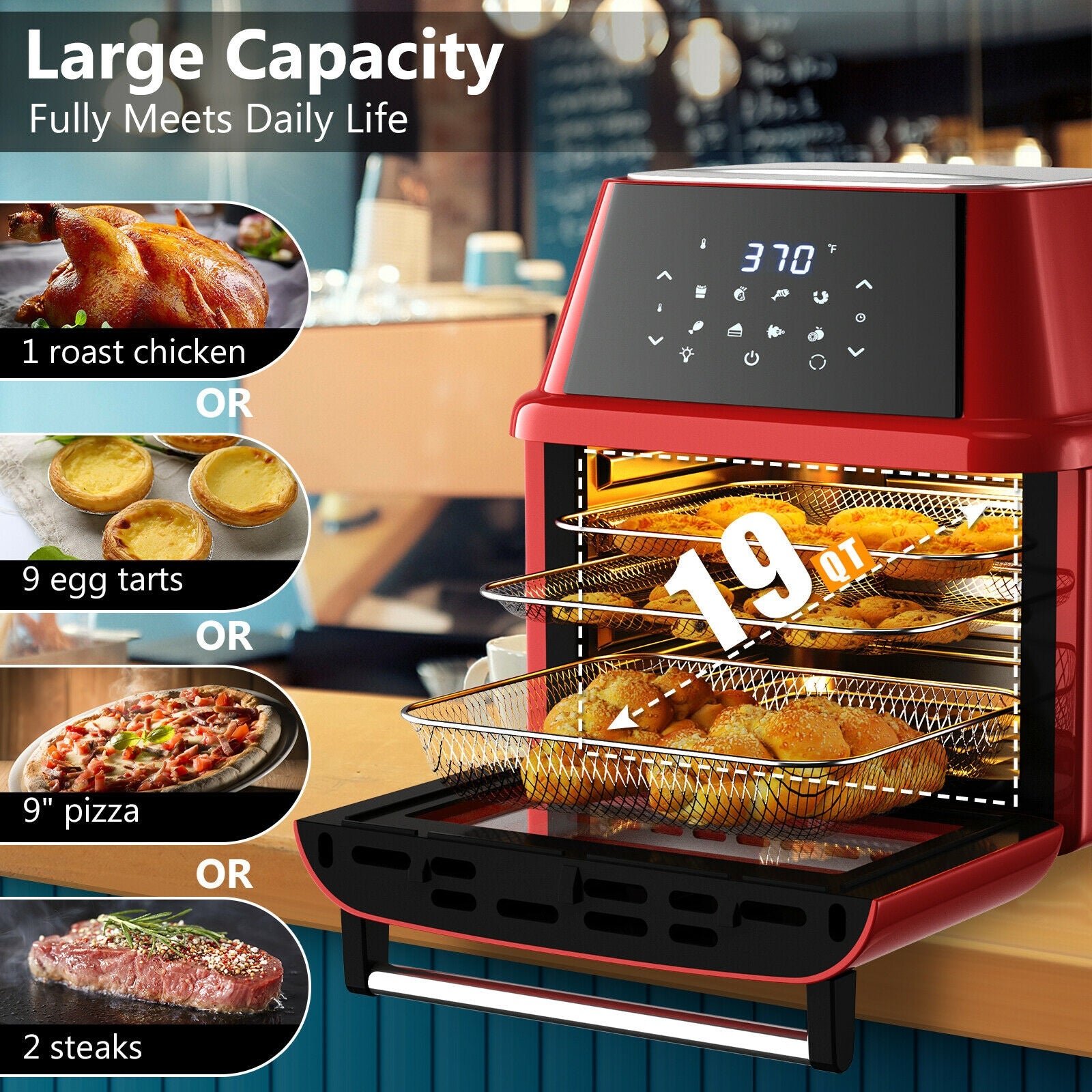 19 qt Multi-functional Air Fryer Oven 1800 W Dehydrator Rotisserie-RedÂ