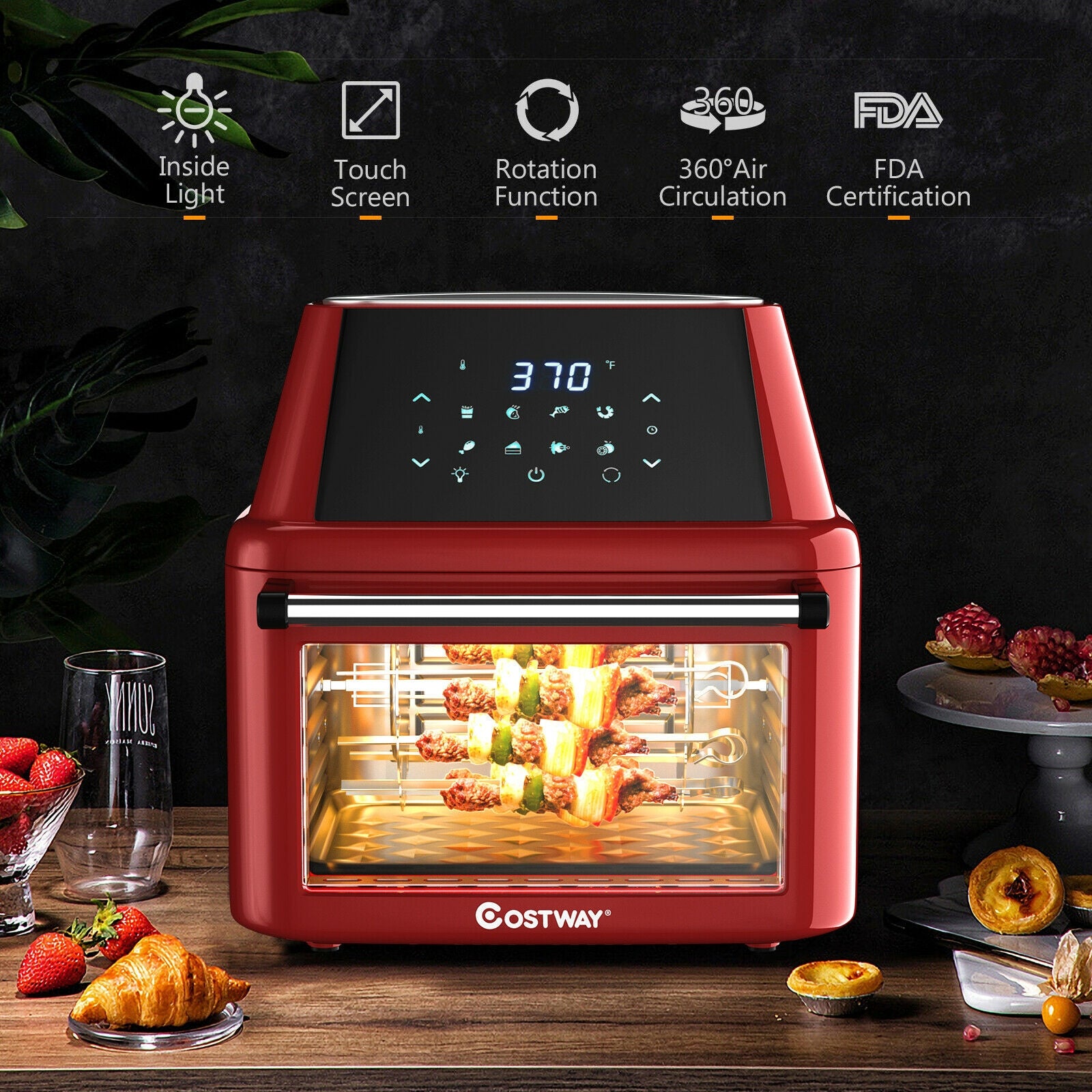 19 qt Multi-functional Air Fryer Oven 1800 W Dehydrator Rotisserie-RedÂ