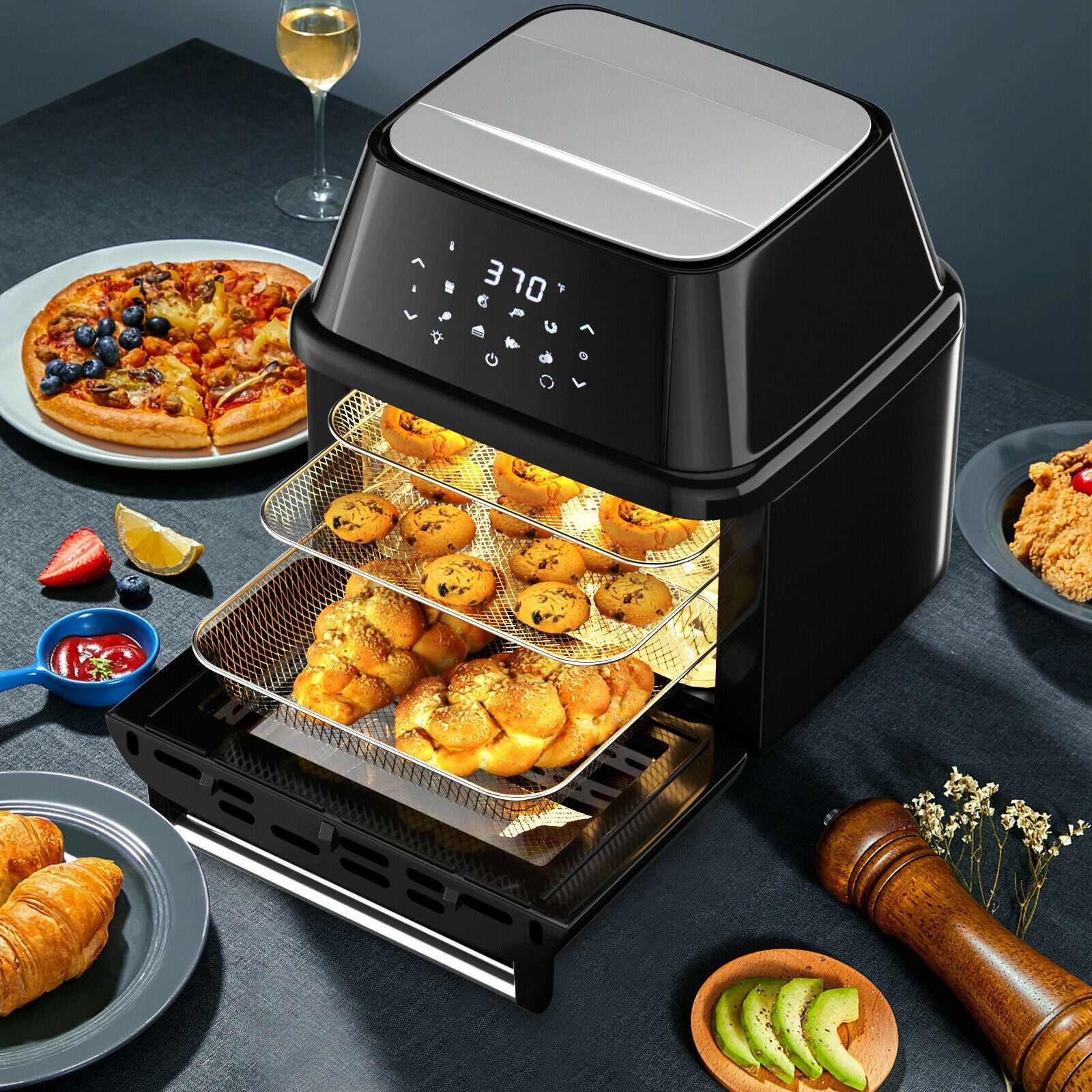 19 qt Multi-functional Air Fryer Oven 1800 W Dehydrator Rotisserie-BlackÂ