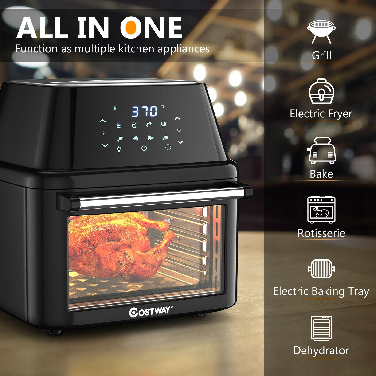 19 qt Multi-functional Air Fryer Oven 1800 W Dehydrator Rotisserie-BlackÂ