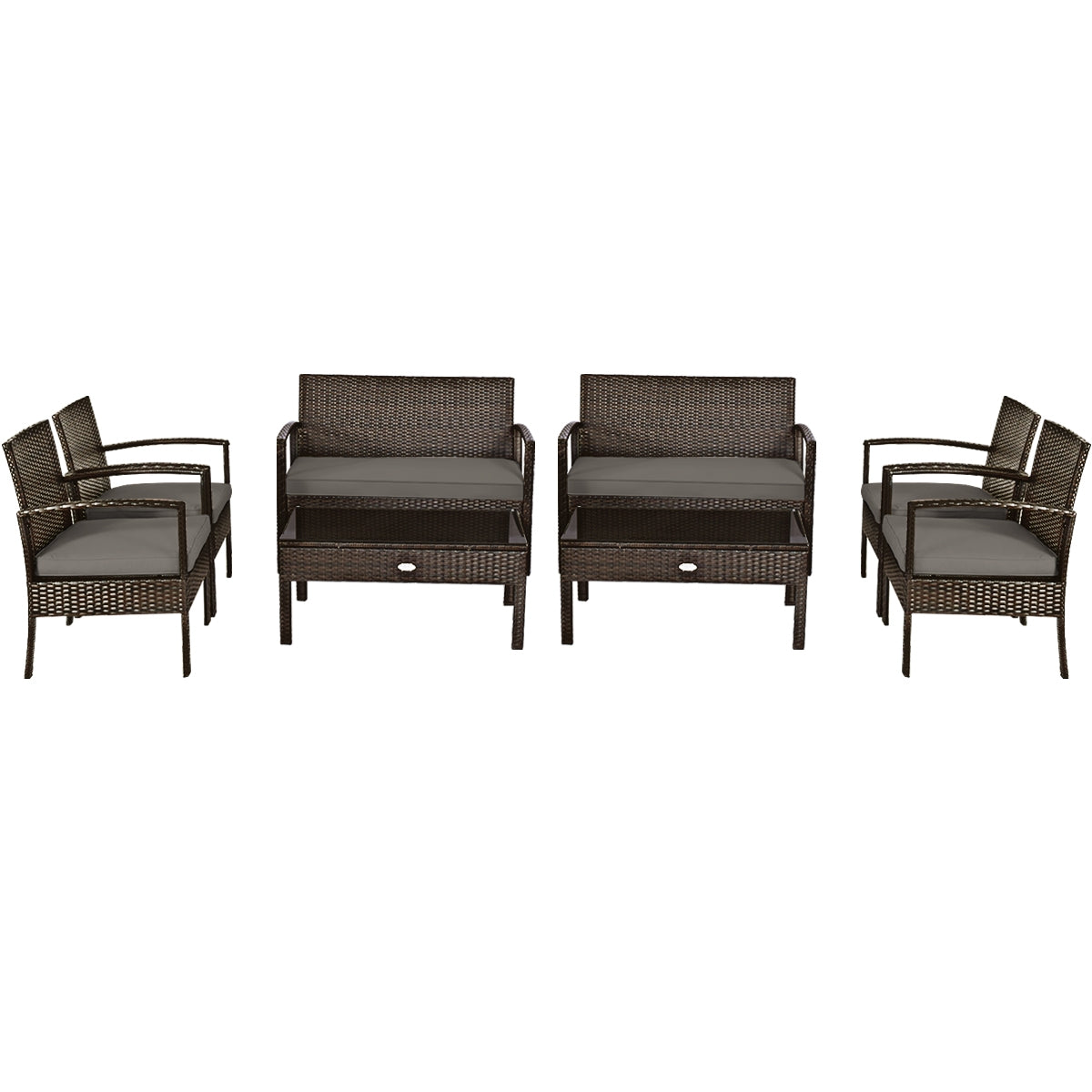 4 Pieces Patio Rattan Cushioned Furniture Set with Loveseat and Table -BrownÂ