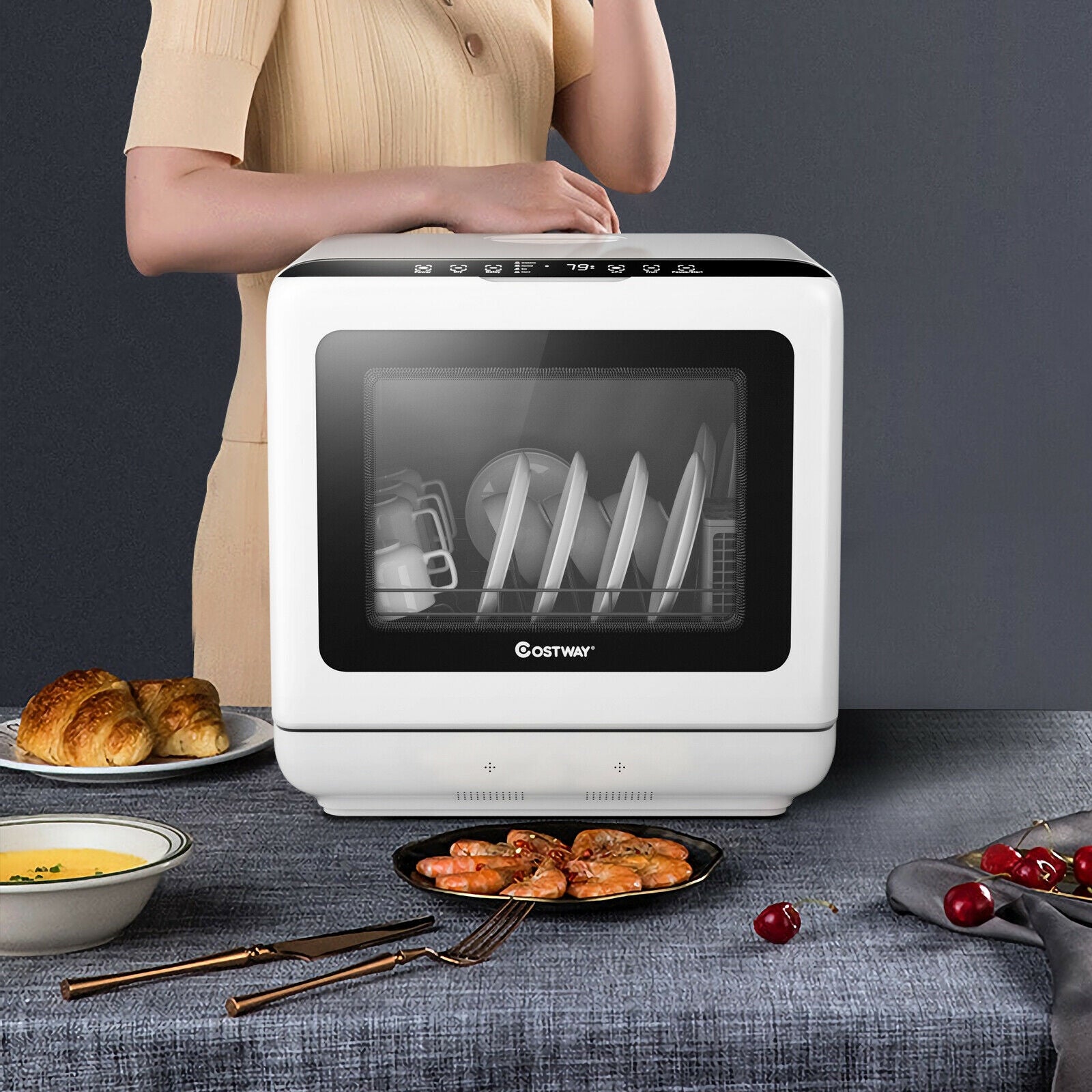Countertop Air Drying Dishwasher with Water Tank and 5 ProgramsÂ