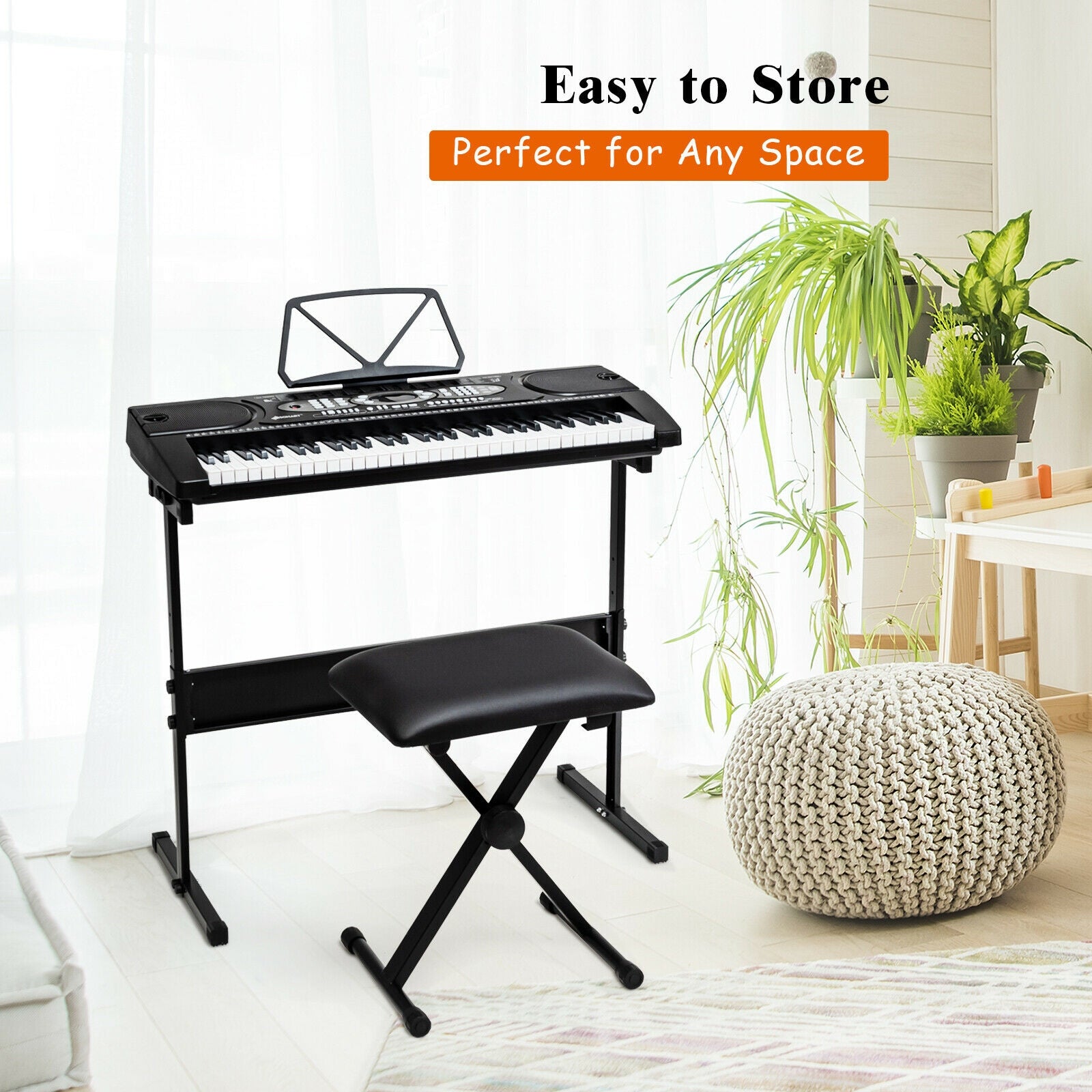 61 Key Electronic Piano with Lighted Keys Stand Bench HeadphoneÂ