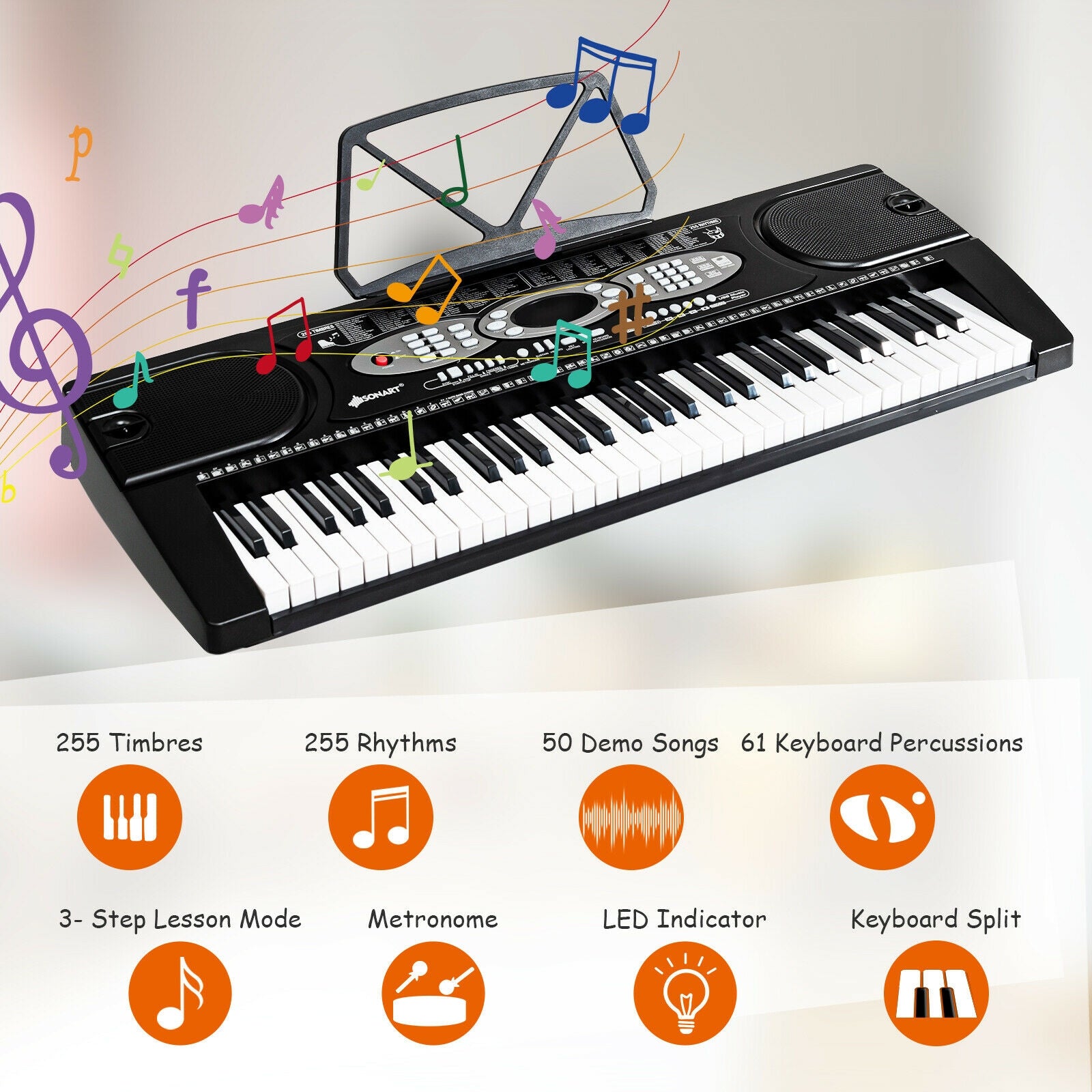61 Key Electronic Piano with Lighted Keys Stand Bench HeadphoneÂ