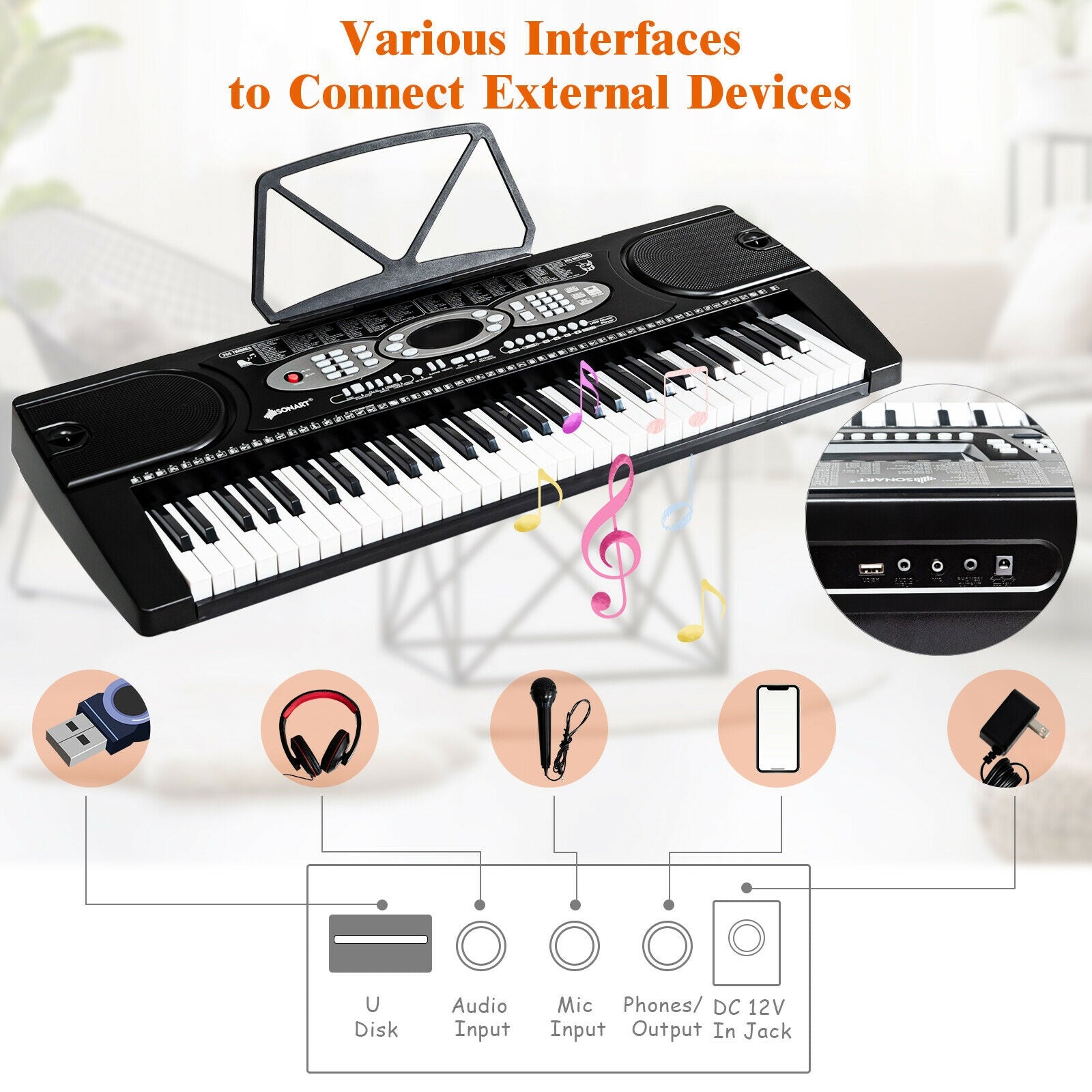 61 Key Electronic Piano with Lighted Keys Stand Bench HeadphoneÂ