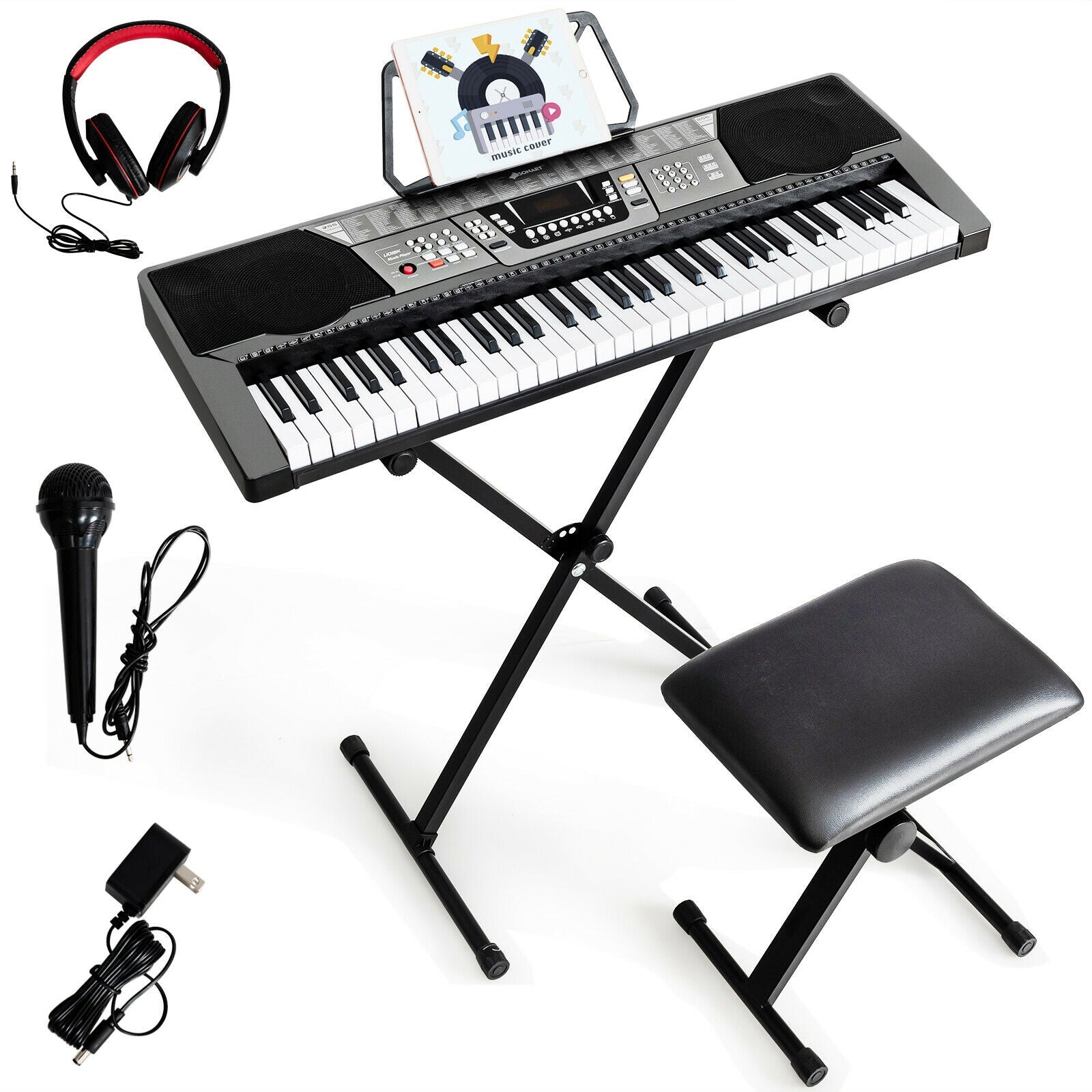 61 Key Electronic Keyboard Piano Set with Stand Bench HeadphonesÂ