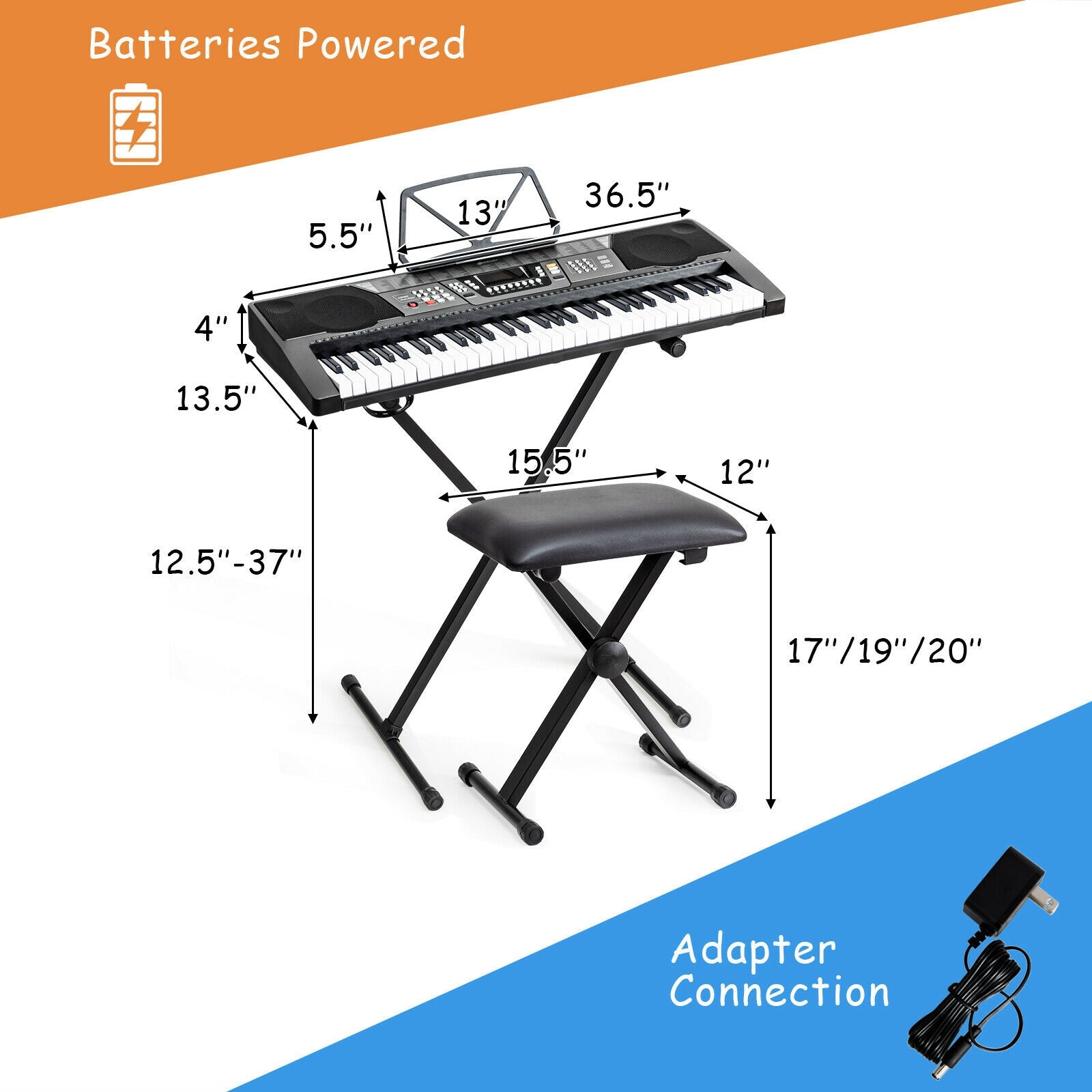 61 Key Electronic Keyboard Piano Set with Stand Bench HeadphonesÂ