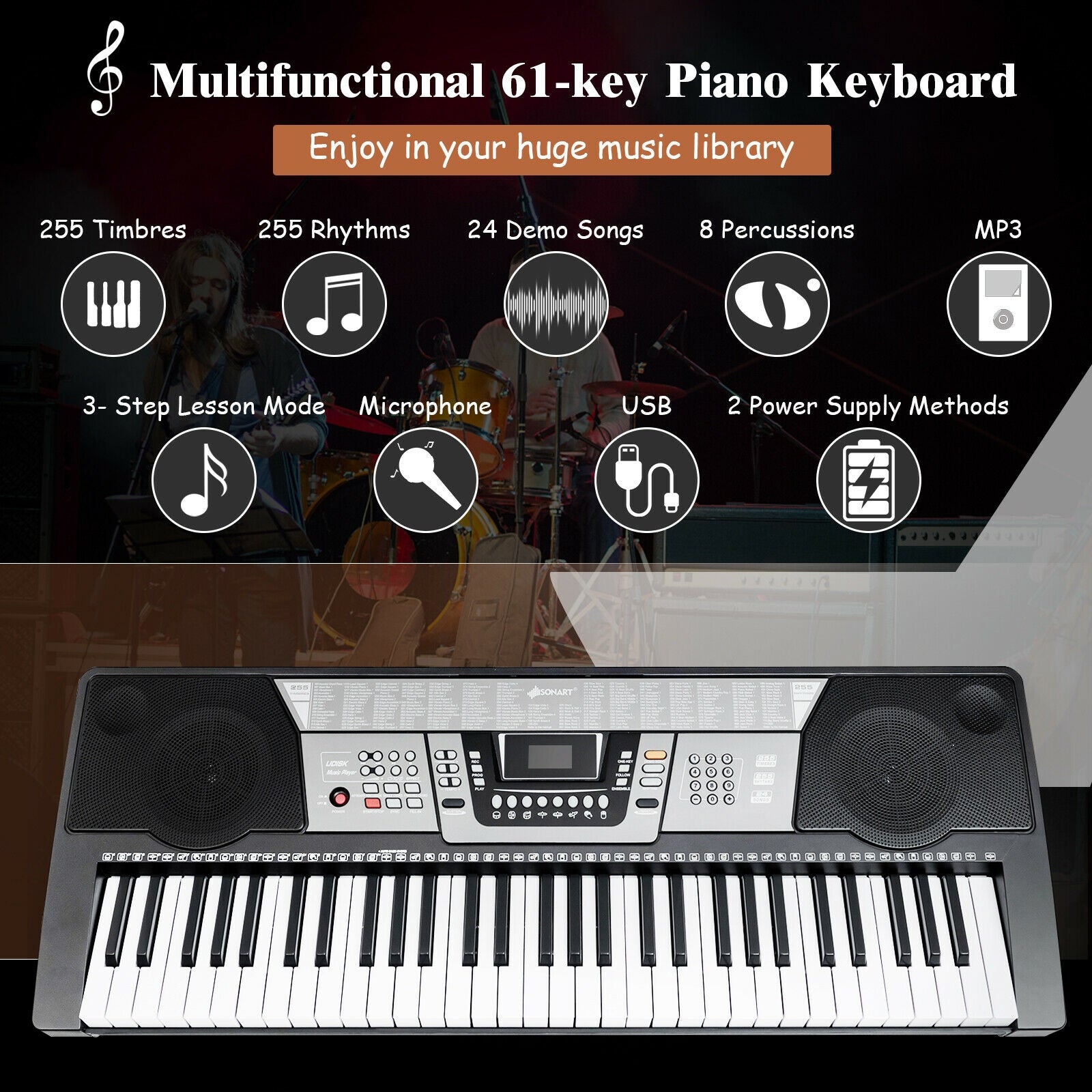61 Key Electronic Keyboard Piano Set with Stand Bench HeadphonesÂ