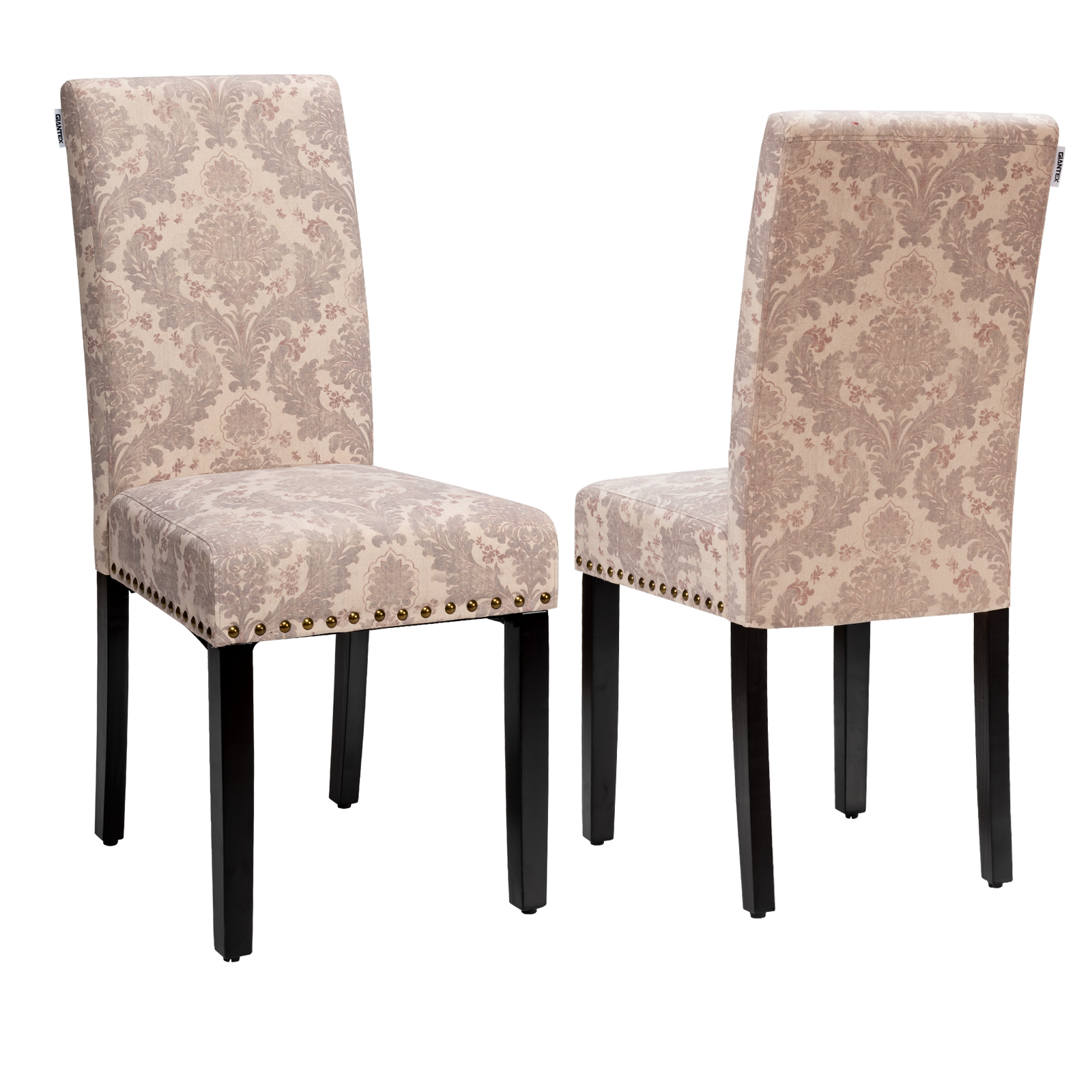Set of 2 Fabric Upholstered Dining Chairs with Nailhead-PinkÂ