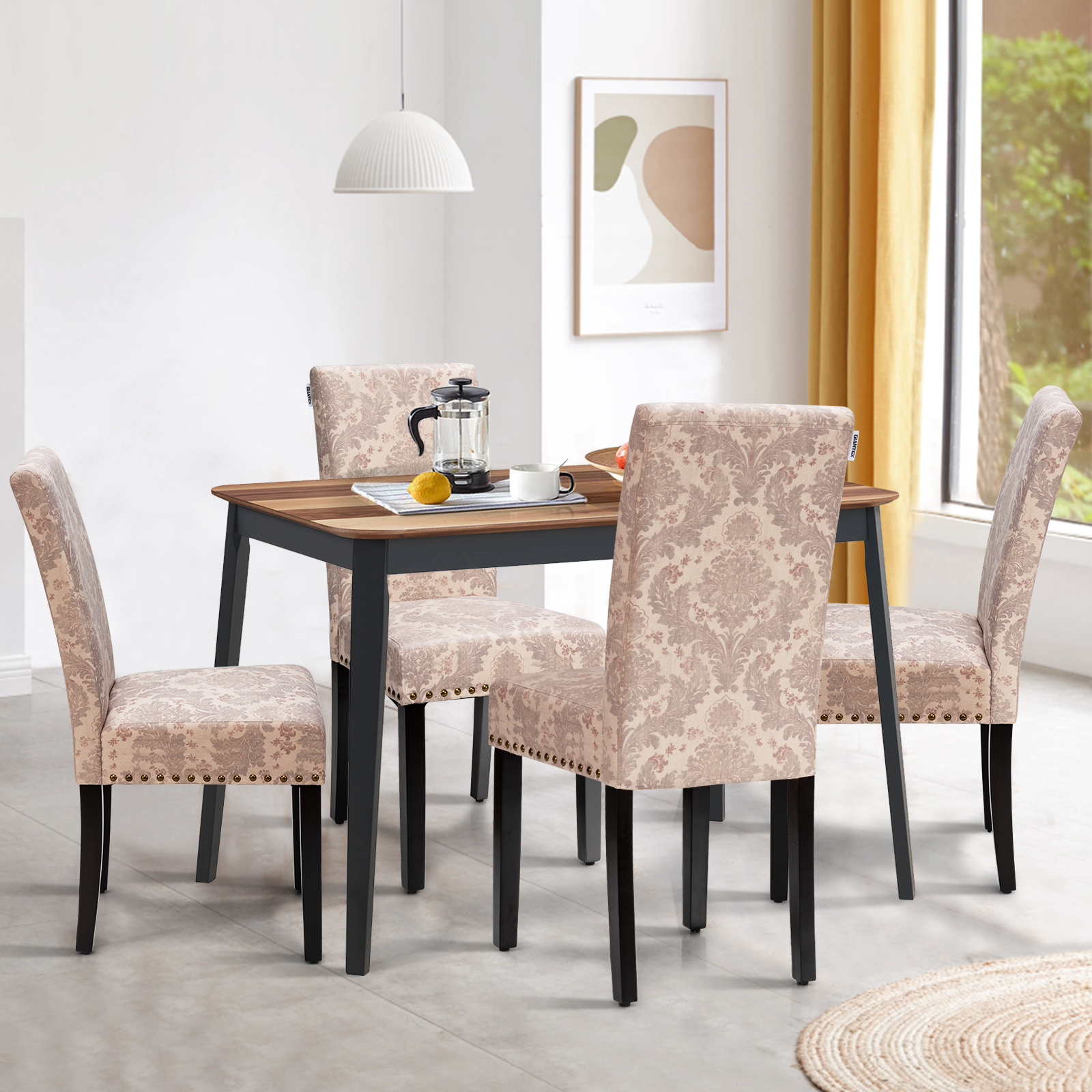 Set of 2 Fabric Upholstered Dining Chairs with Nailhead-PinkÂ