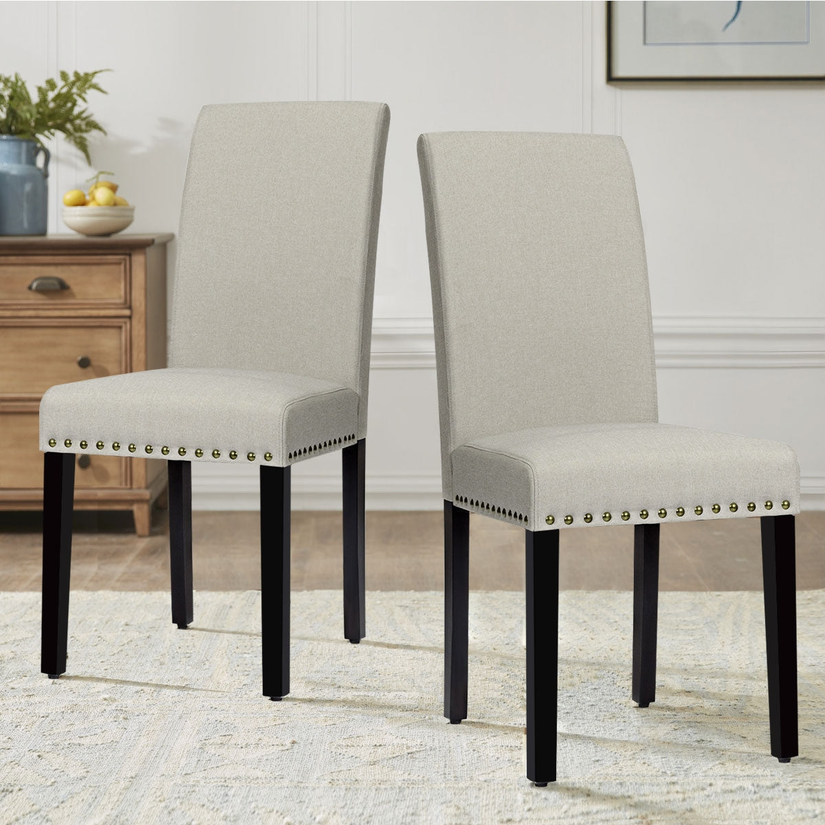 Set of 2 Fabric Upholstered Dining Chairs with Nailhead-Light SageÂ