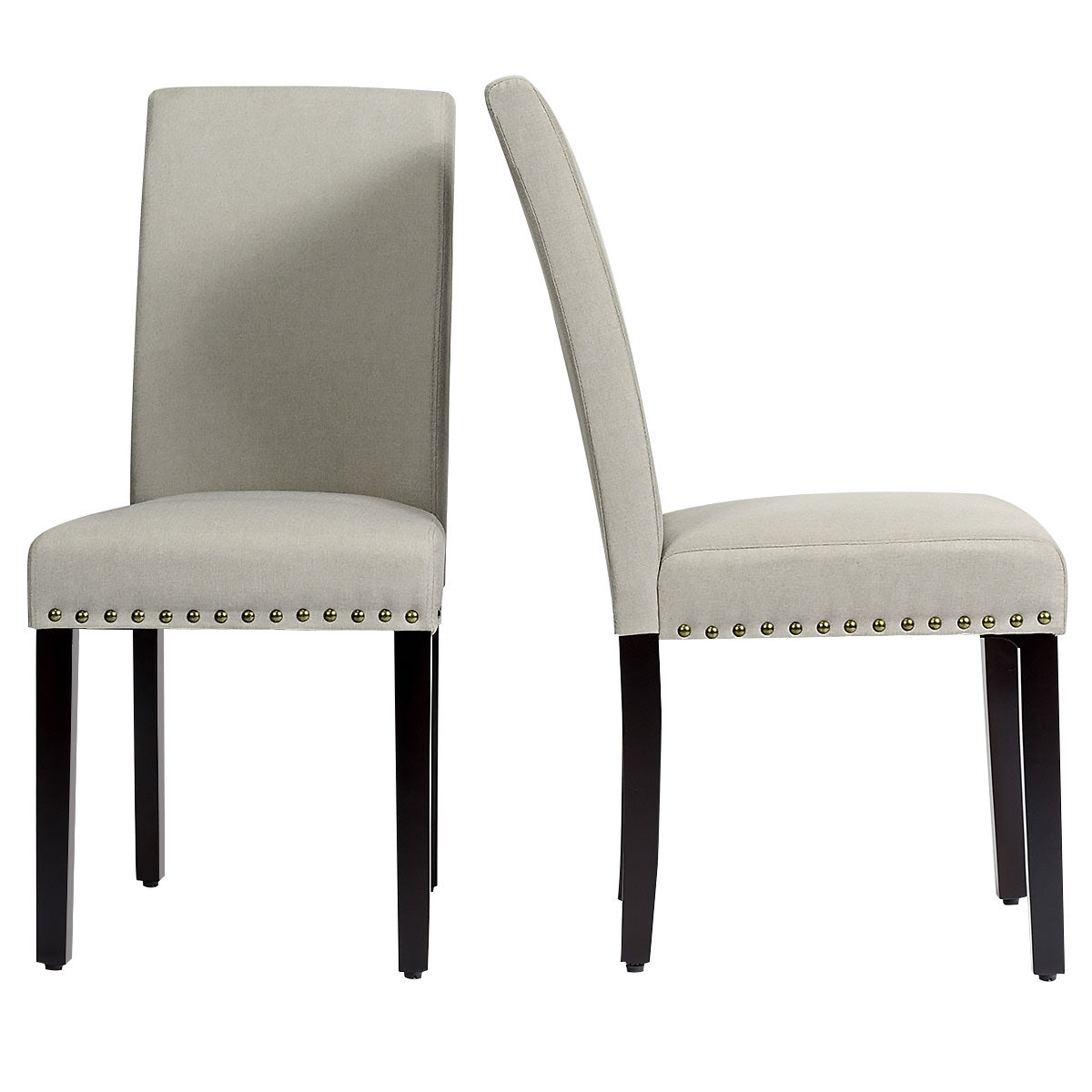 Set of 2 Fabric Upholstered Dining Chairs with Nailhead-Light SageÂ