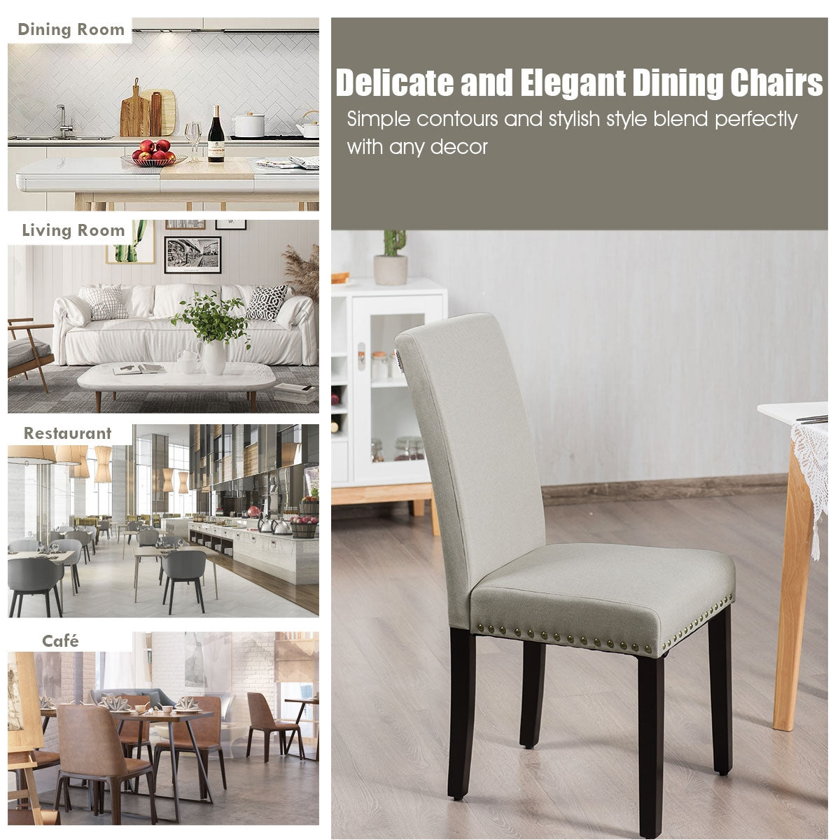 Set of 2 Fabric Upholstered Dining Chairs with Nailhead-Light SageÂ