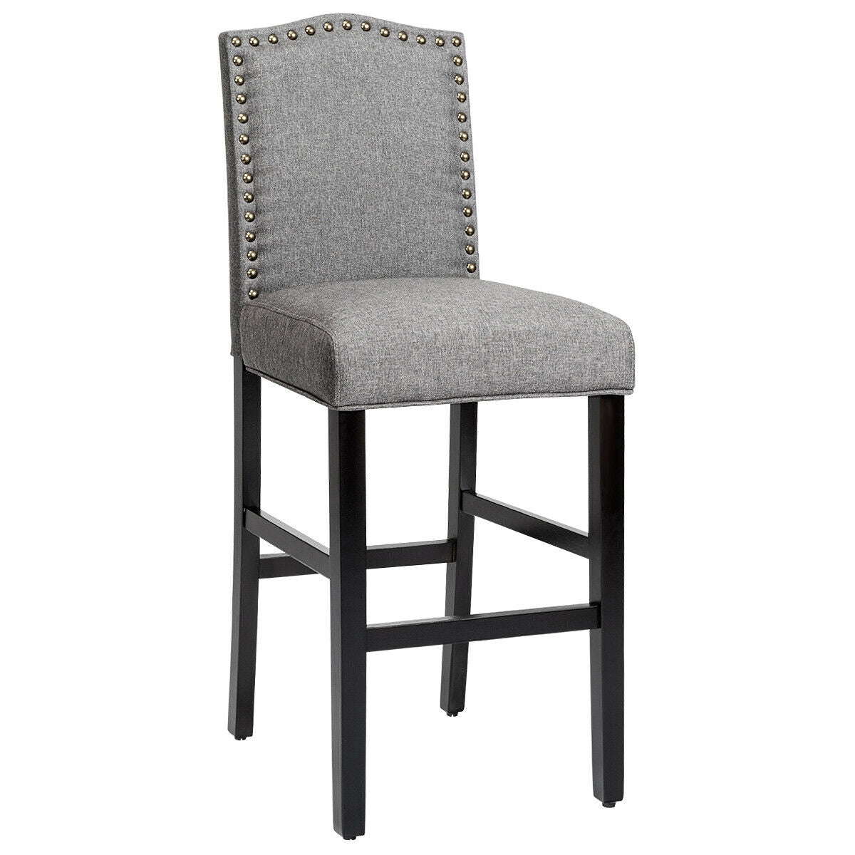 Set of 2 Bar Stools 30 Inch Upholstered Kitchen Nailhead Bar Chairs-GrayÂ