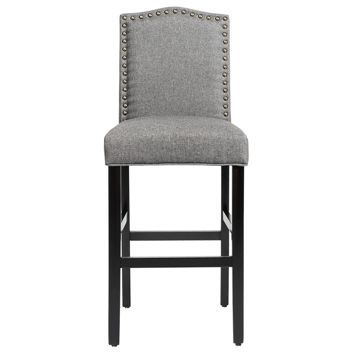 Set of 2 Bar Stools 30 Inch Upholstered Kitchen Nailhead Bar Chairs-GrayÂ