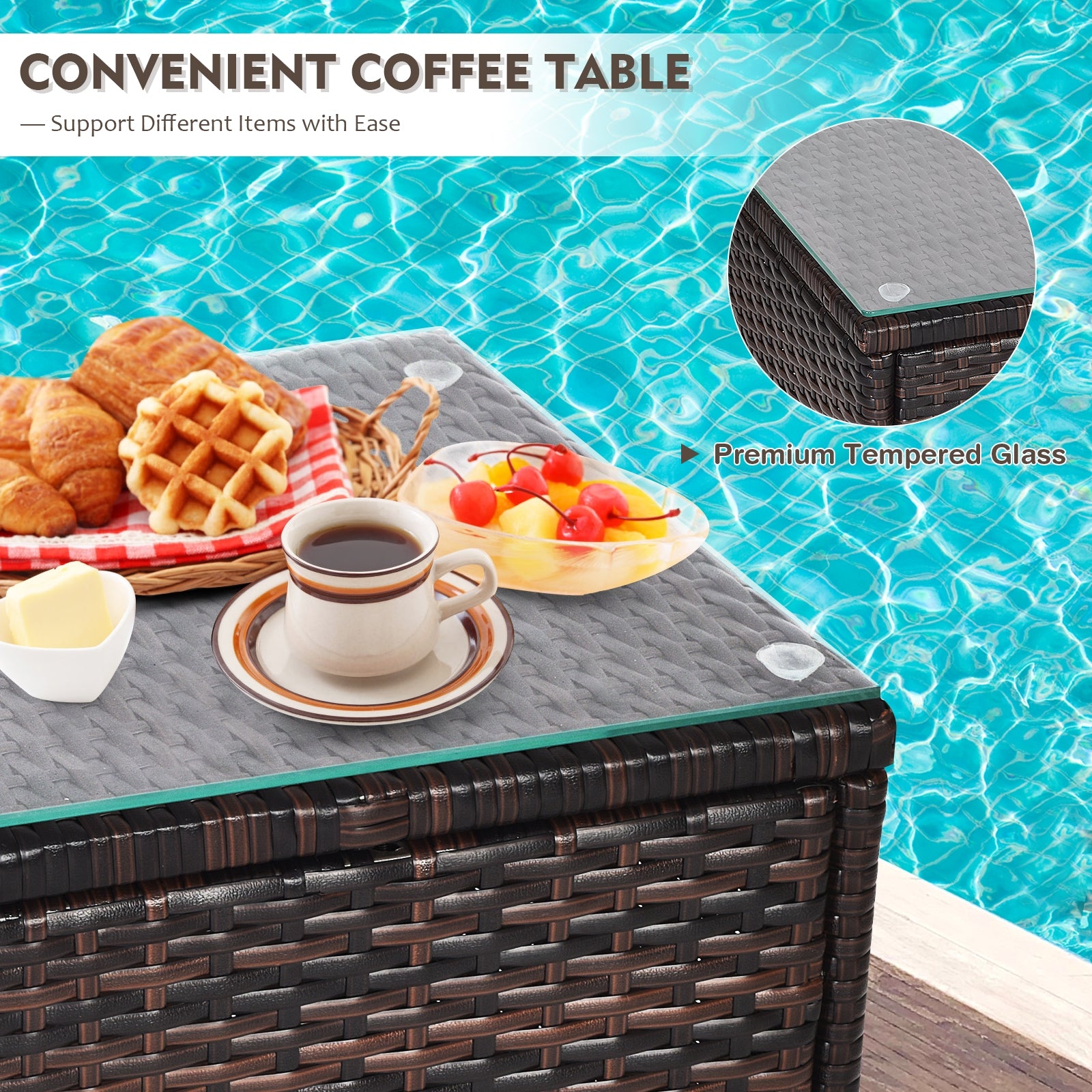 3 Pcs Patio Furniture Set Outdoor Wicker Rattan Set-BeigeÂ