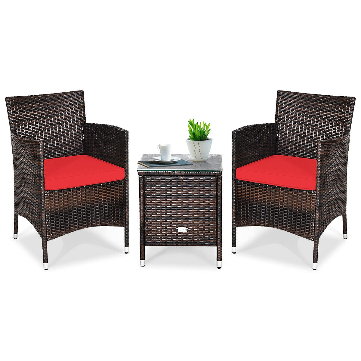 3 Pcs Patio Furniture Set Outdoor Wicker Rattan Set-RedÂ